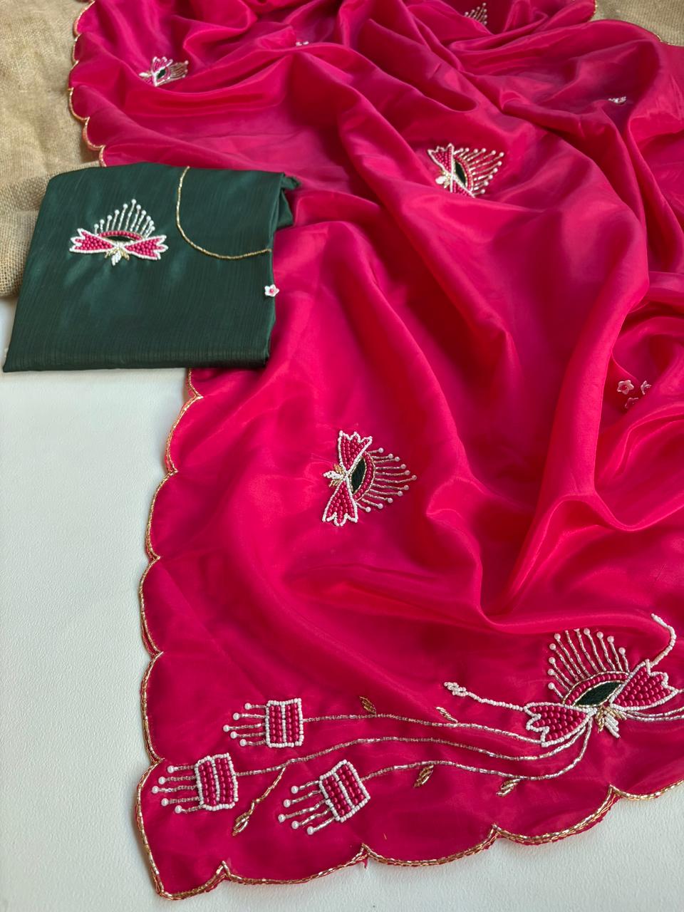 Designer Light Weight Moti Cutdana Handwork Sarees