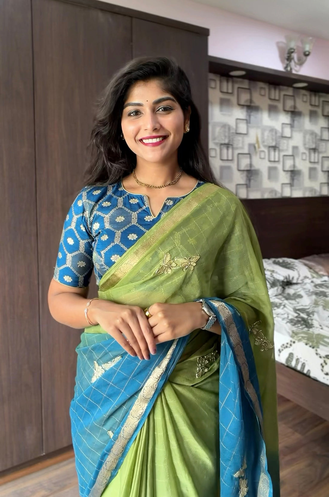 Pure Viscose Georgette saree with beads work
