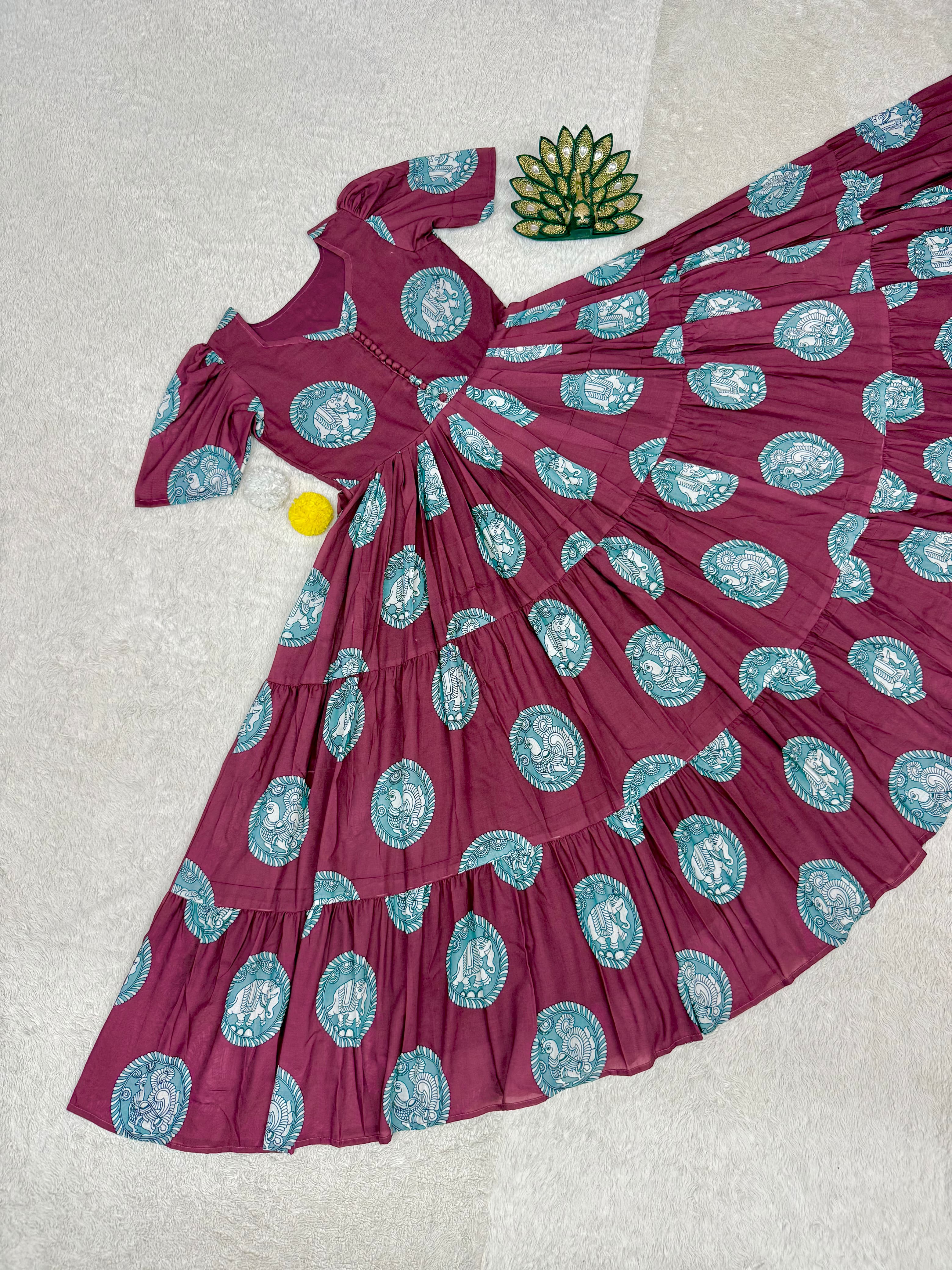 Cotton Kalamkari Block Printed Midi Dress