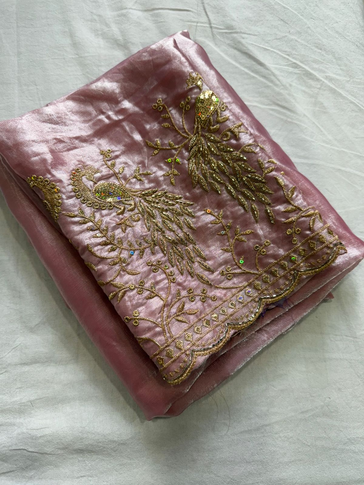 Space Sattin Saree With Running Bits Sequence Work Blouse