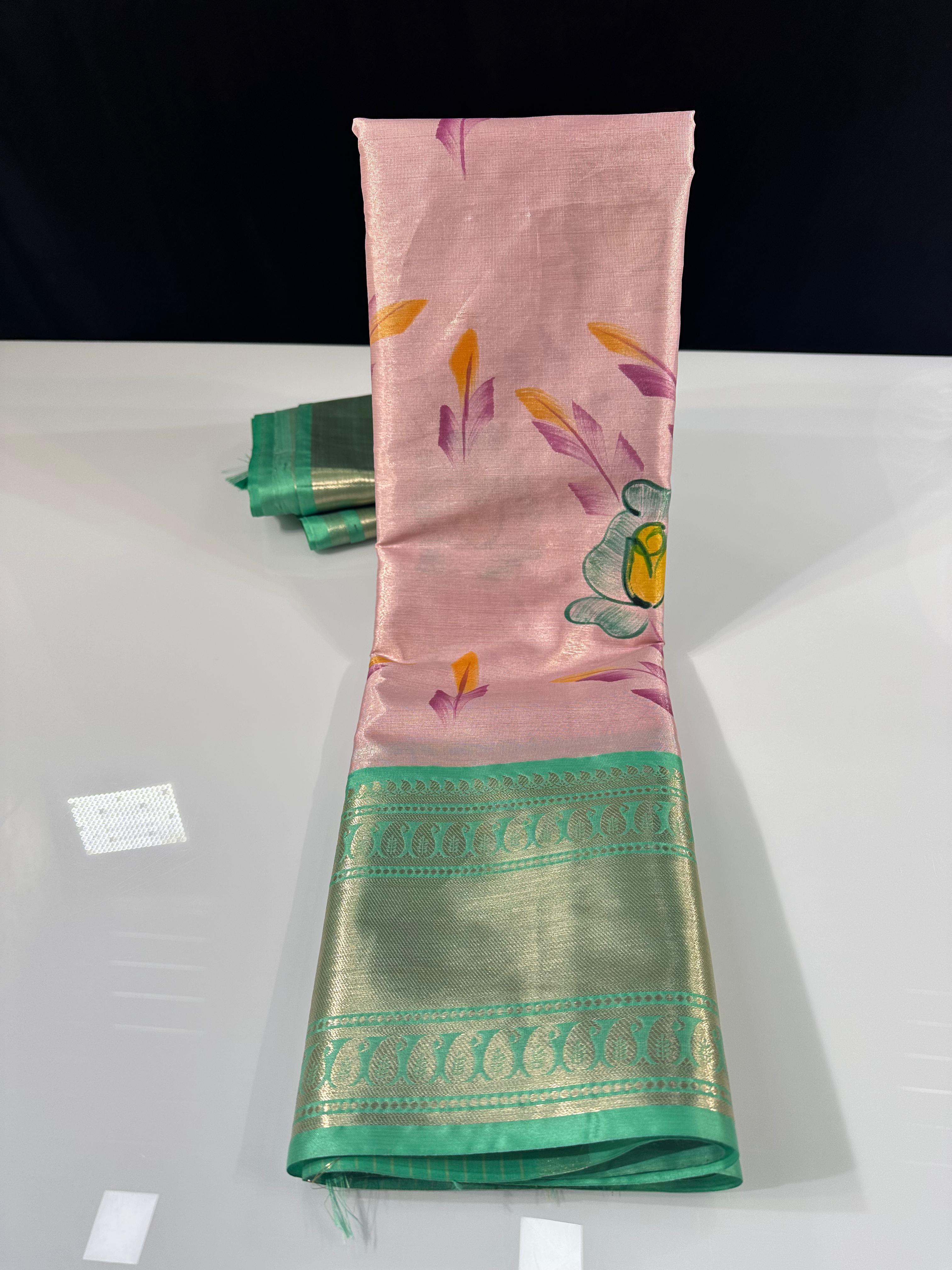 Hand Painted Soft Banarasi Tissue Silk Saree