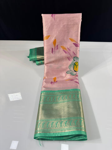 Hand Painted Soft Banarasi Tissue Silk Saree