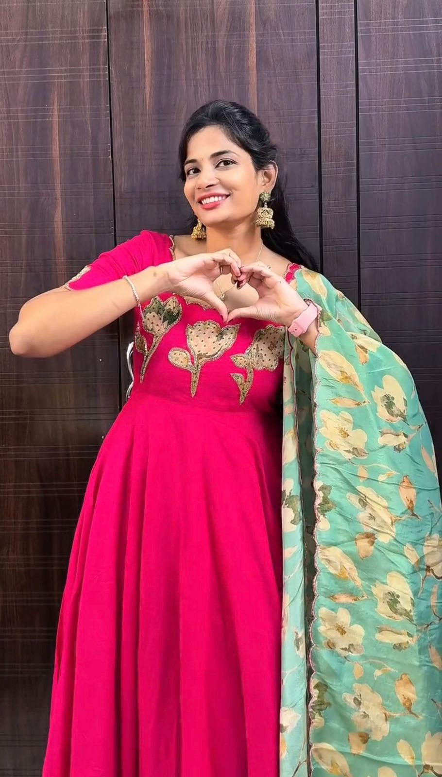 Premium Hand Painted Maggam Work Gown with Dupatta