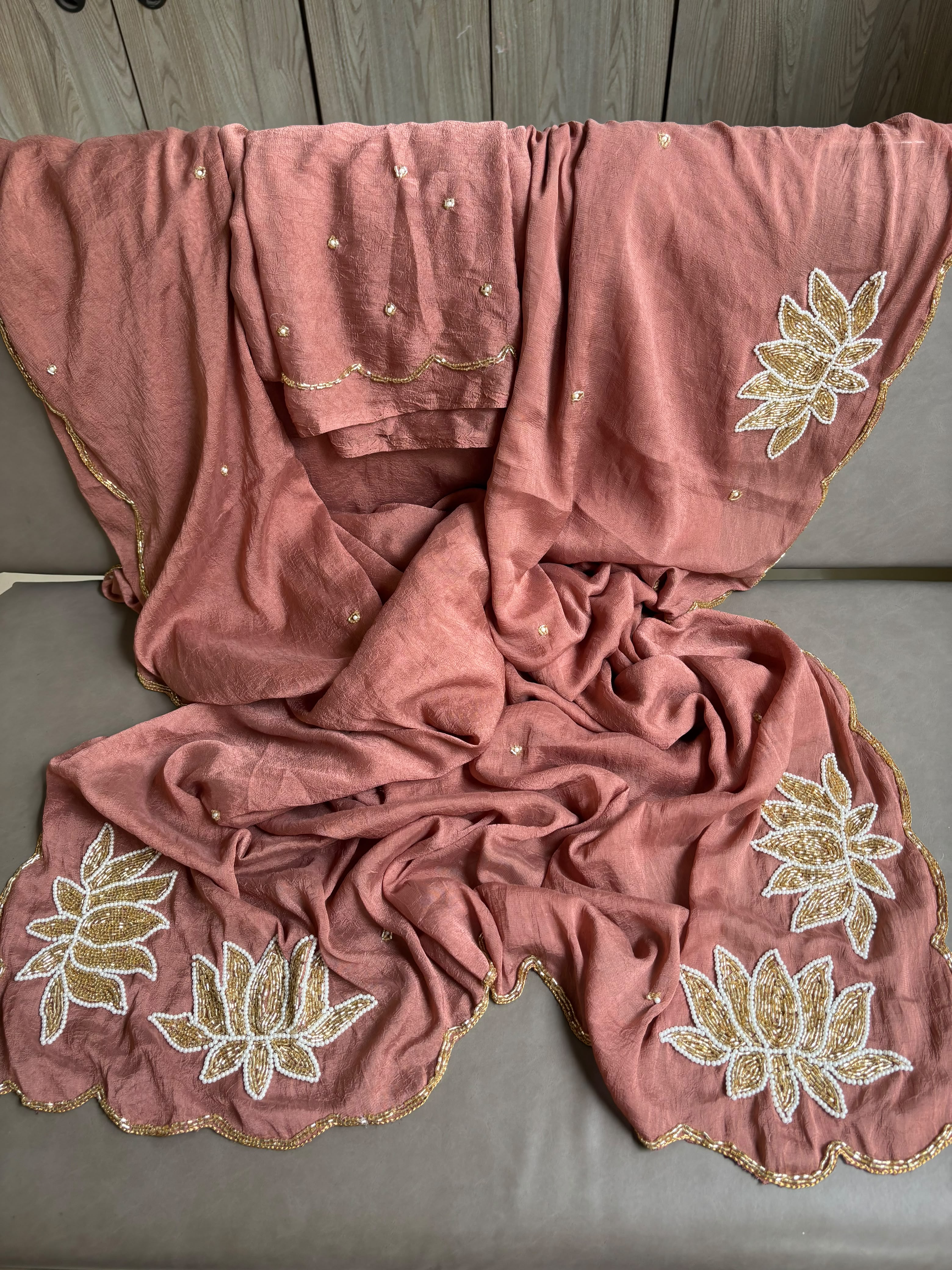 Soft Rangoli Crush Sarees with Handwork