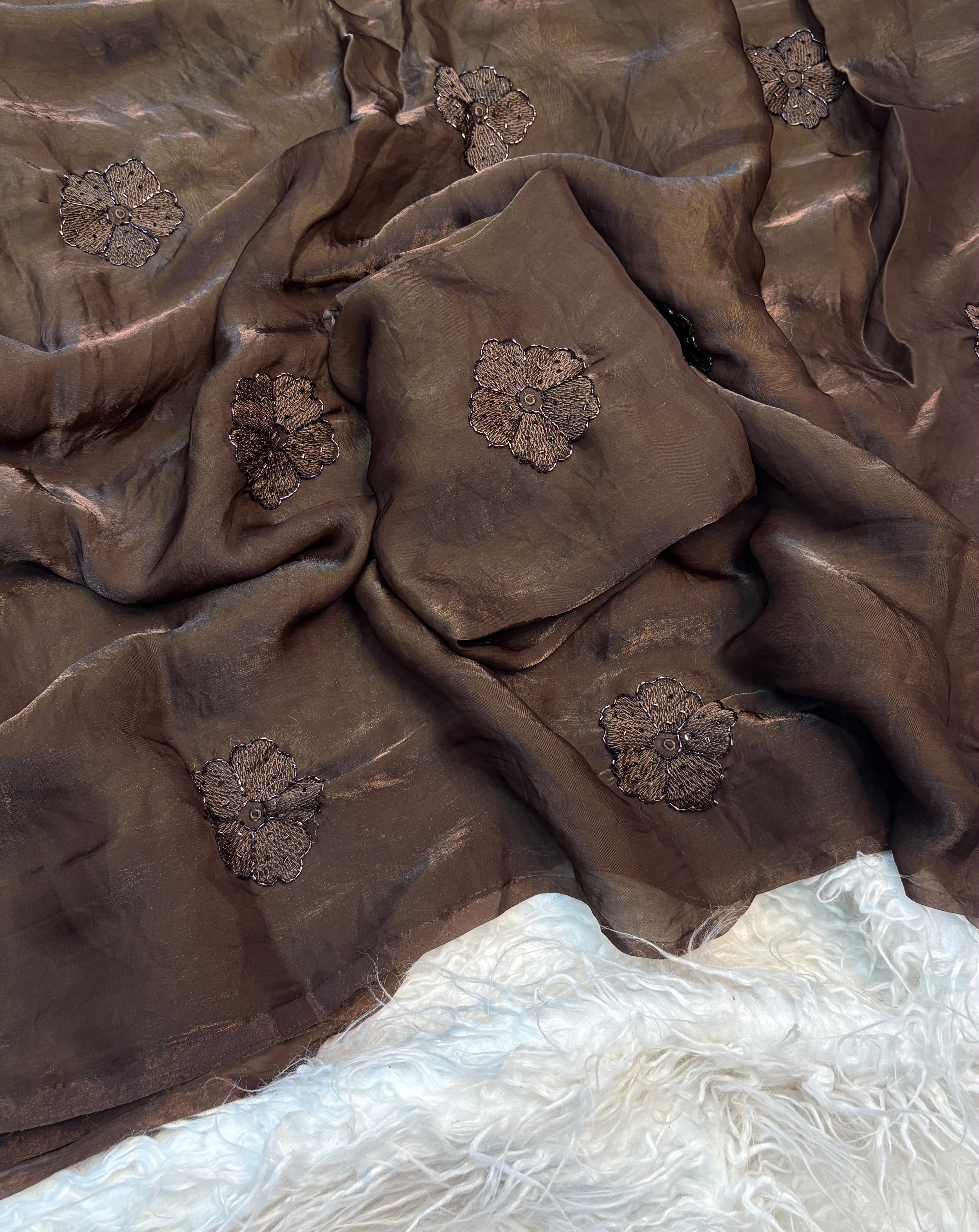 Pure Space Fendy Silk Saree with beads work and embroidery butti