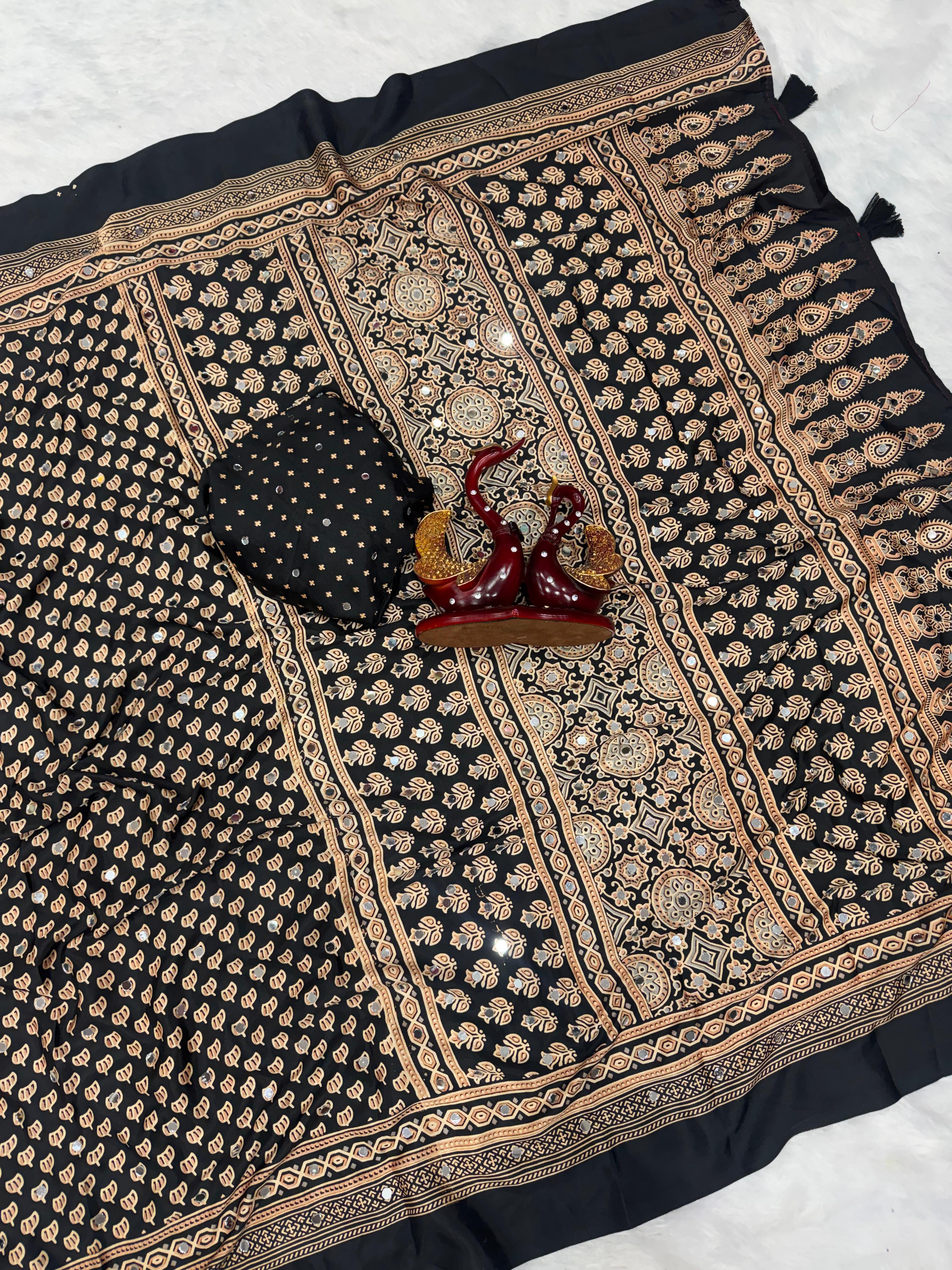 Soft Crepe Silk with Ajrakh Work Sarees