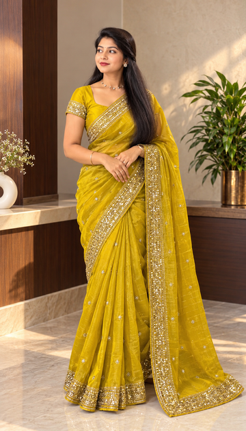 Premium Quality Space Silk Sarees with Beautiful Embroidery Cording & Sequance c-pallu work and butti work