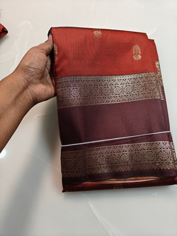 Exclusive Soft Silk Vintage Rust Orange and Brown Border