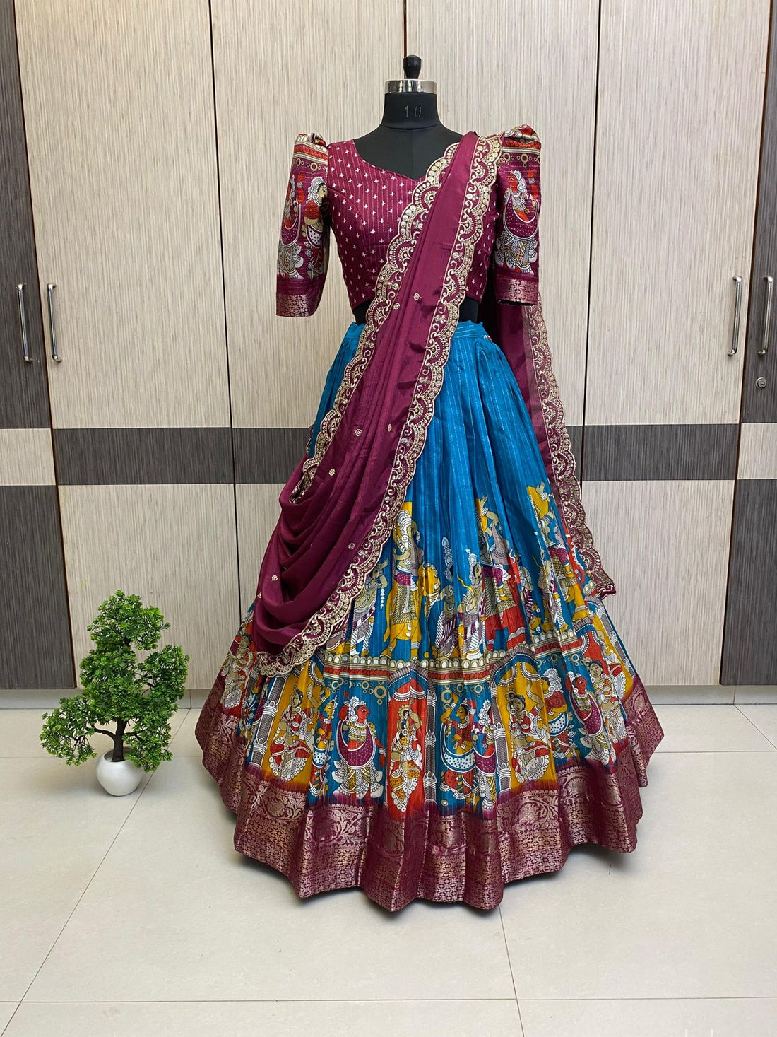 Kalamkari Lehanga Sets with Unstitched Blouse