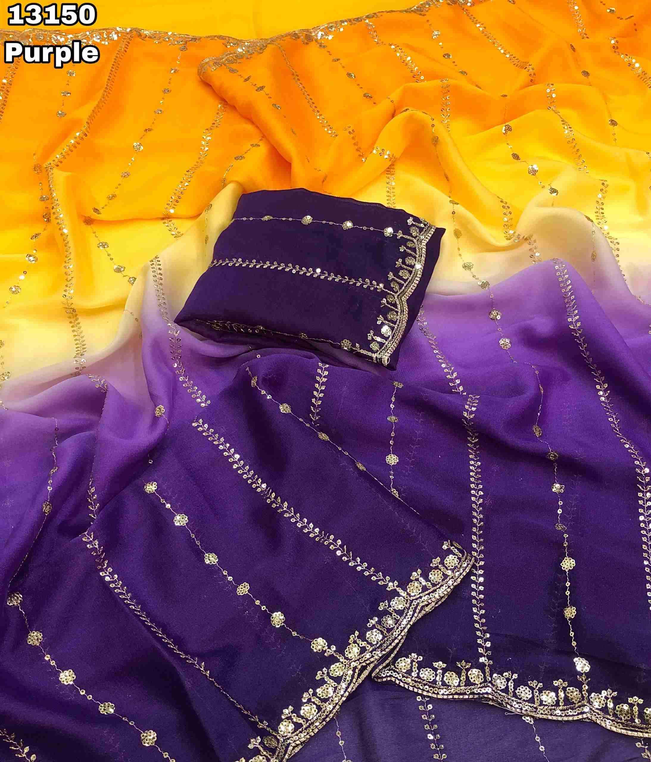 Star Georgette Pedding Sarees With Embroidery & Sequence Work With Scalloped Cutwork Border