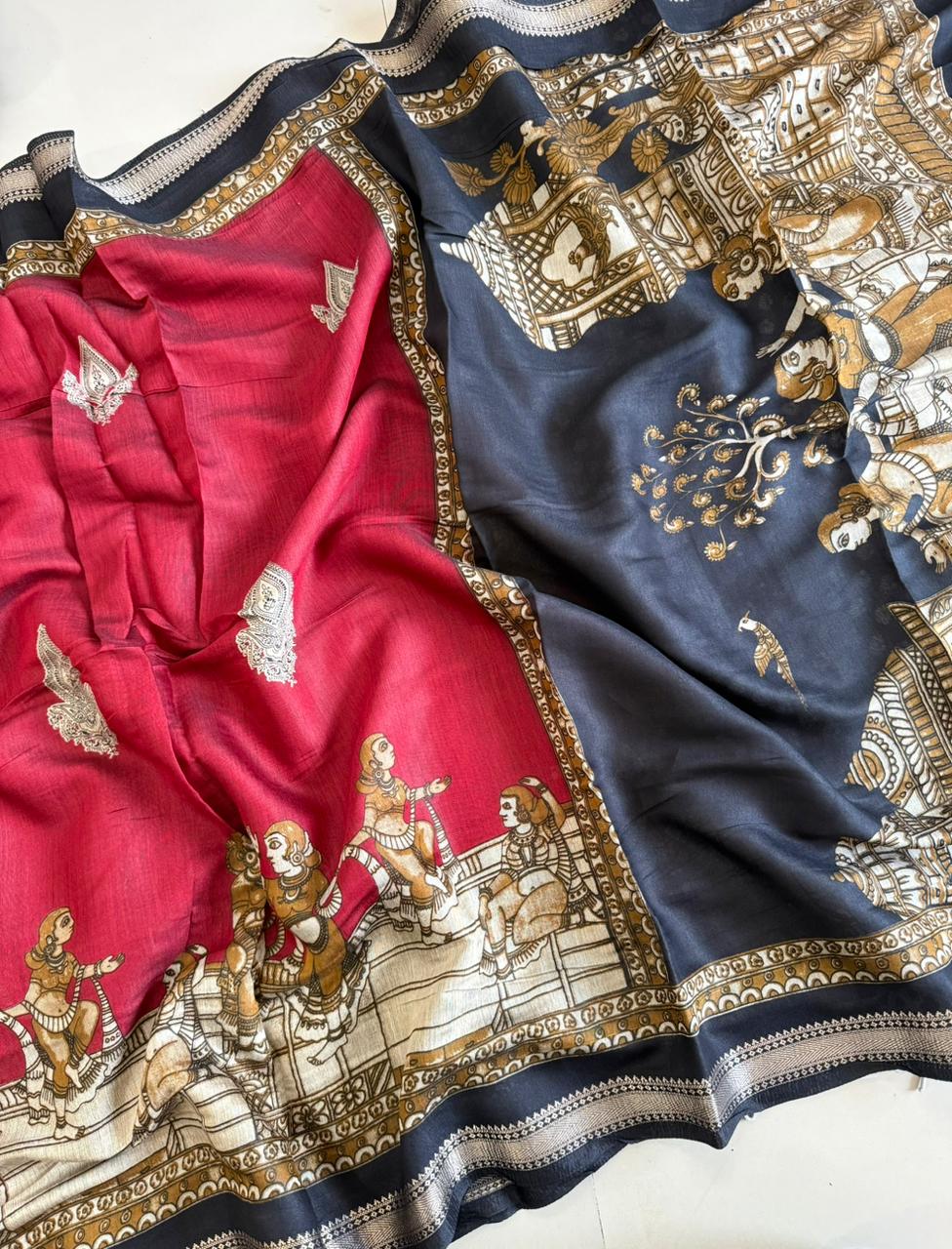 Premium Soft Mul Cotton Sarees with Kalamkari Design