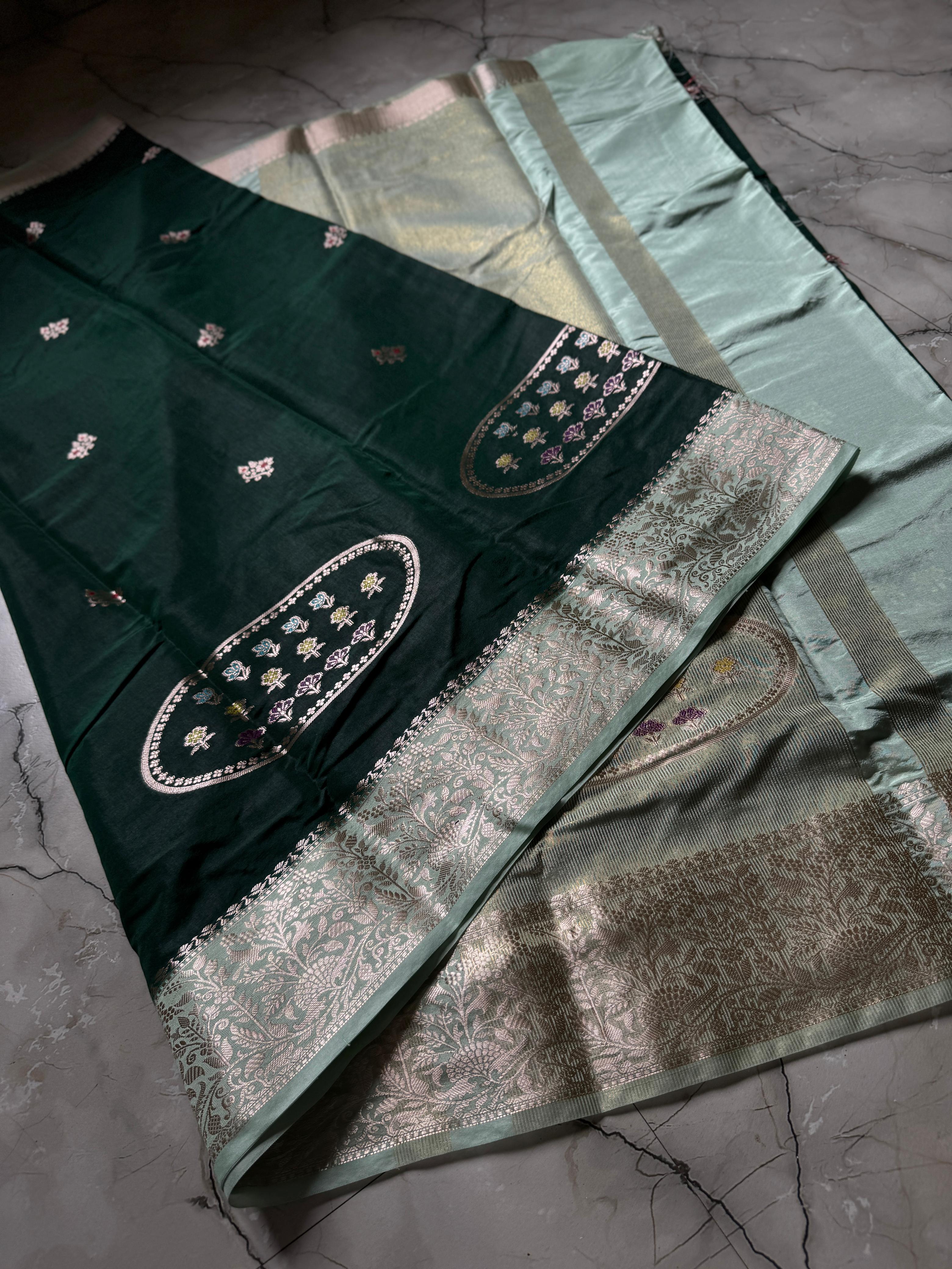 Banarasi Handloom Semi Katan Silk Dyble Fabric Saree