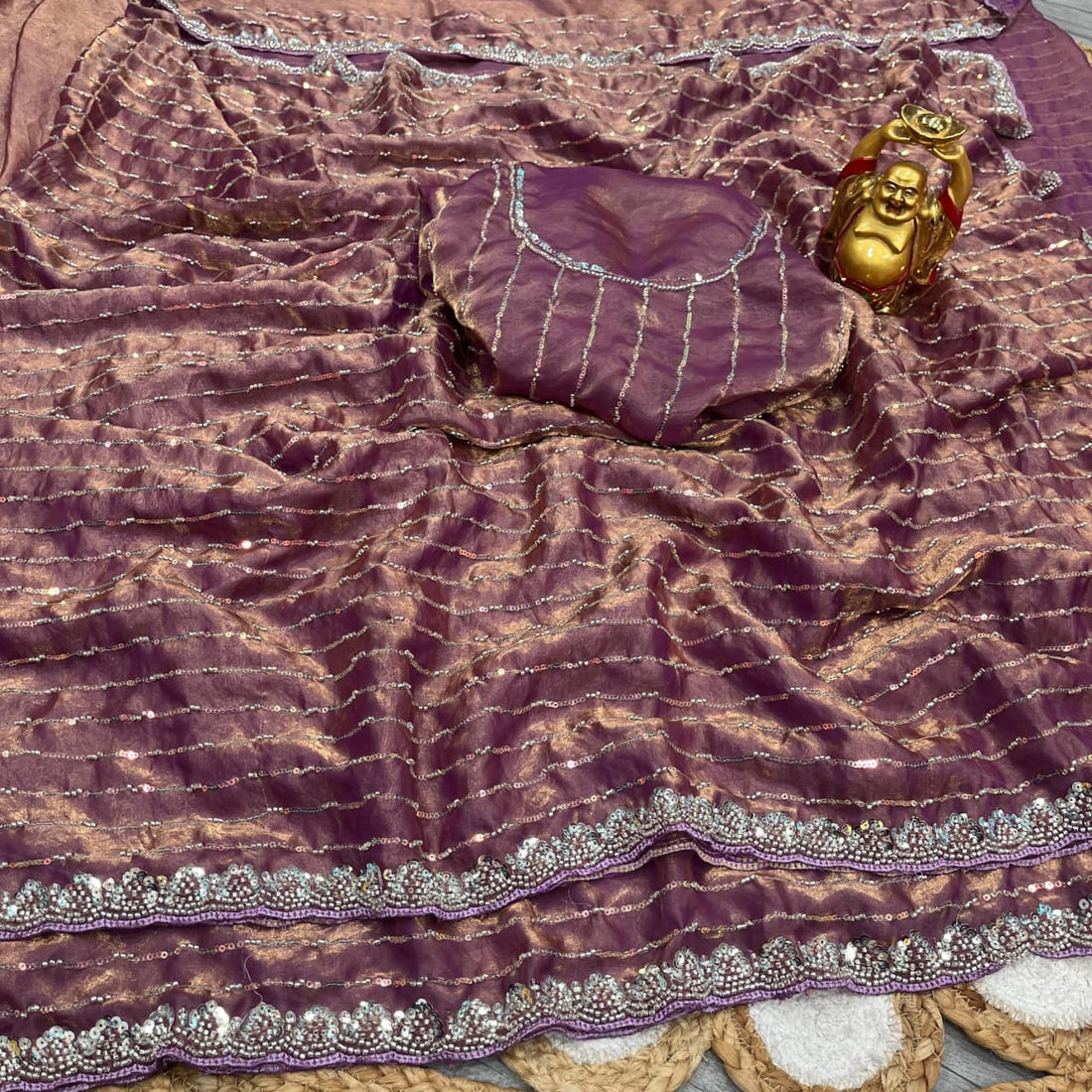 Luxurious Space Silk Saree with Beeds Handwork