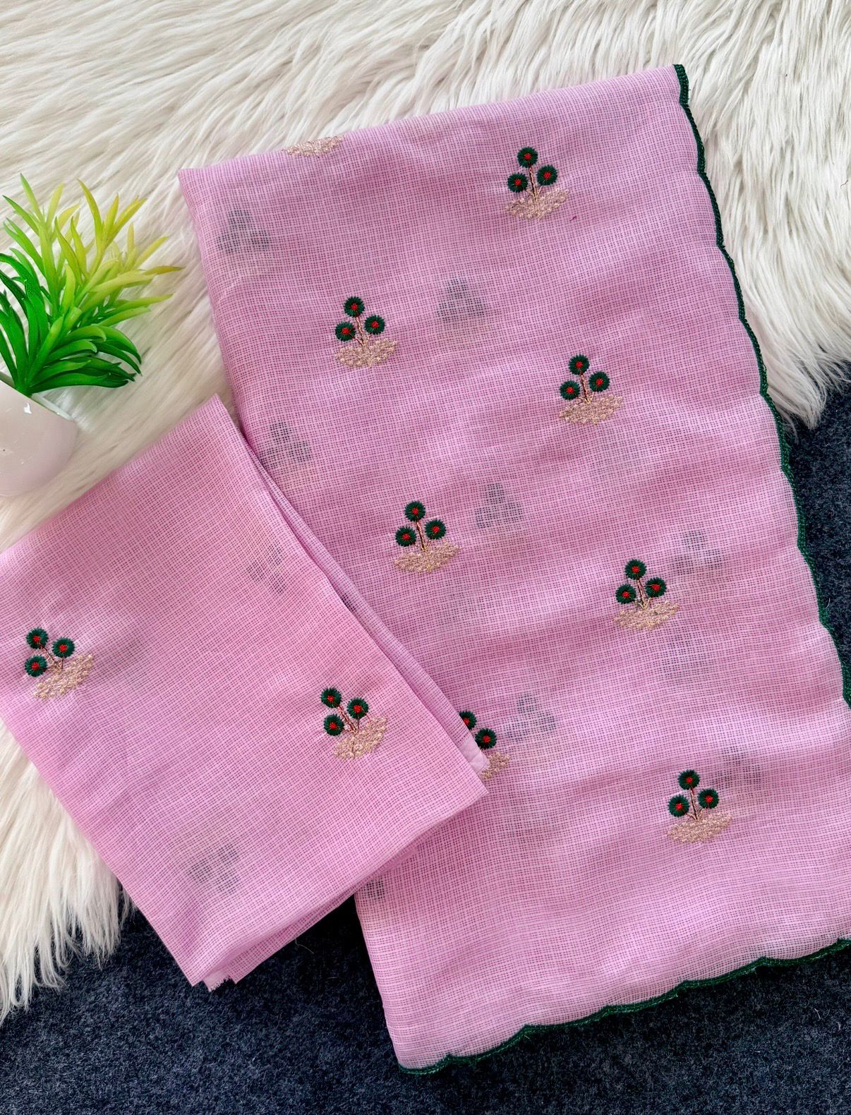 Soft Doria Checks Saree with Beautiful Embroidery all over Saree and Running Blouse with Work