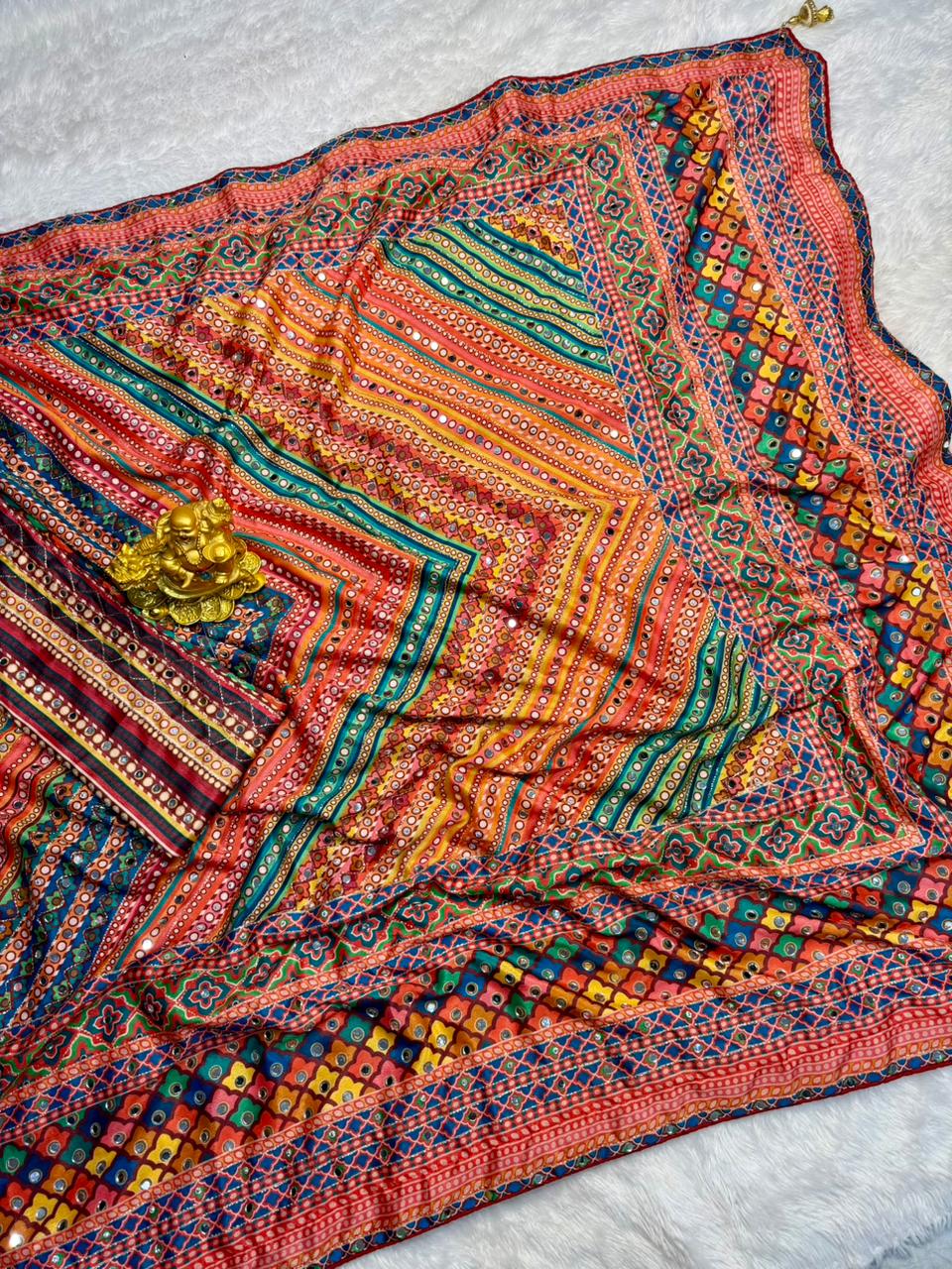 Soft Chinnon Ajrakh Designer Sarees