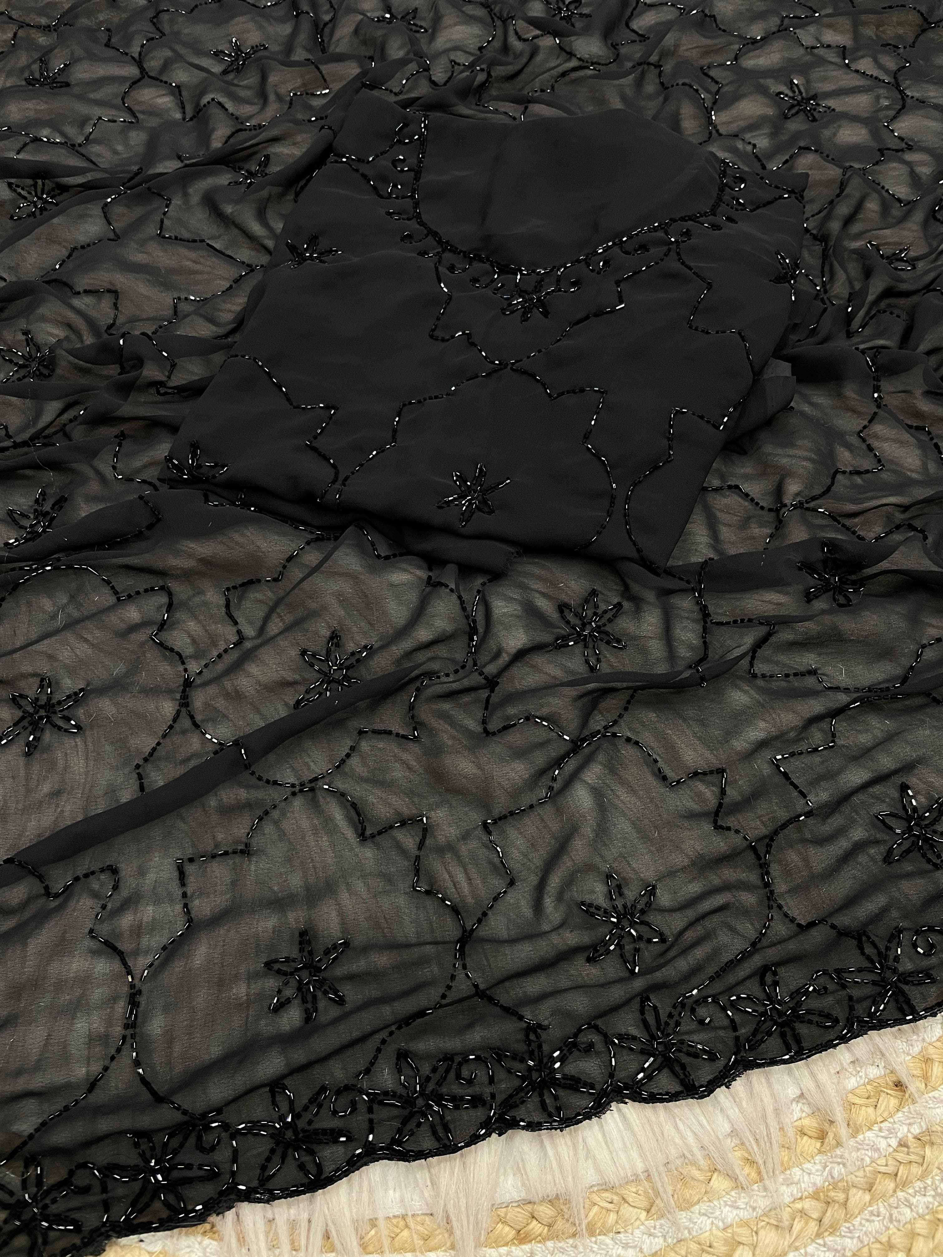 Premium Black 🖤 Cocktail Saree with All Over Cutdana Work