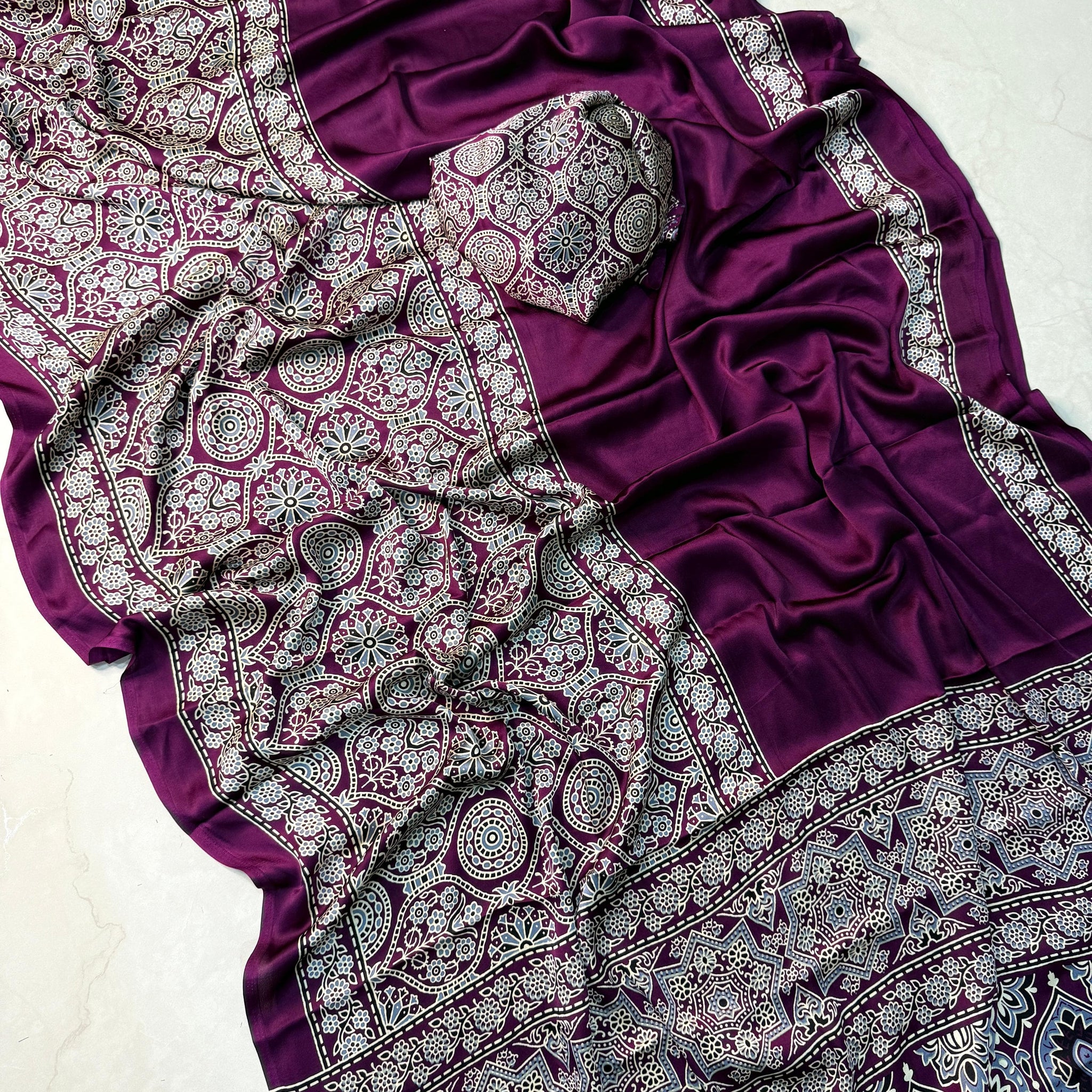 Ajrak satin Silk saree