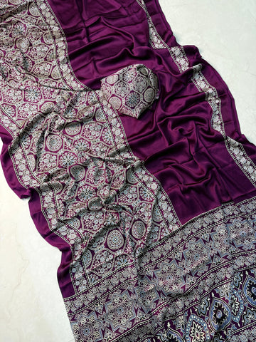 Ajrak satin Silk saree