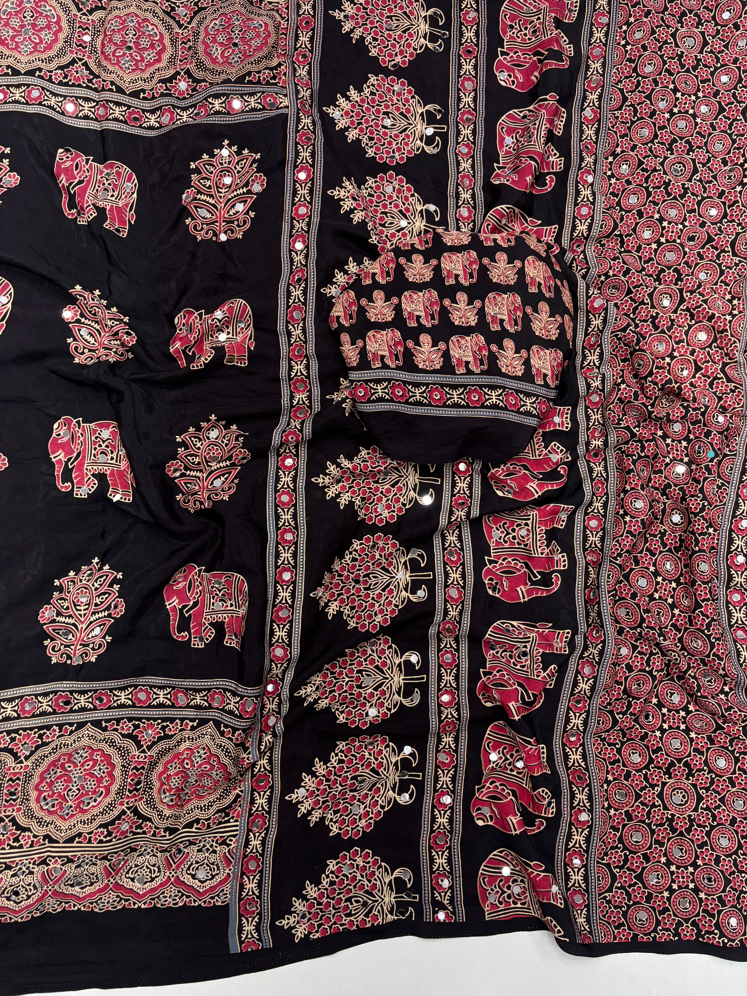 Ajrakh Mirror Work Sarees