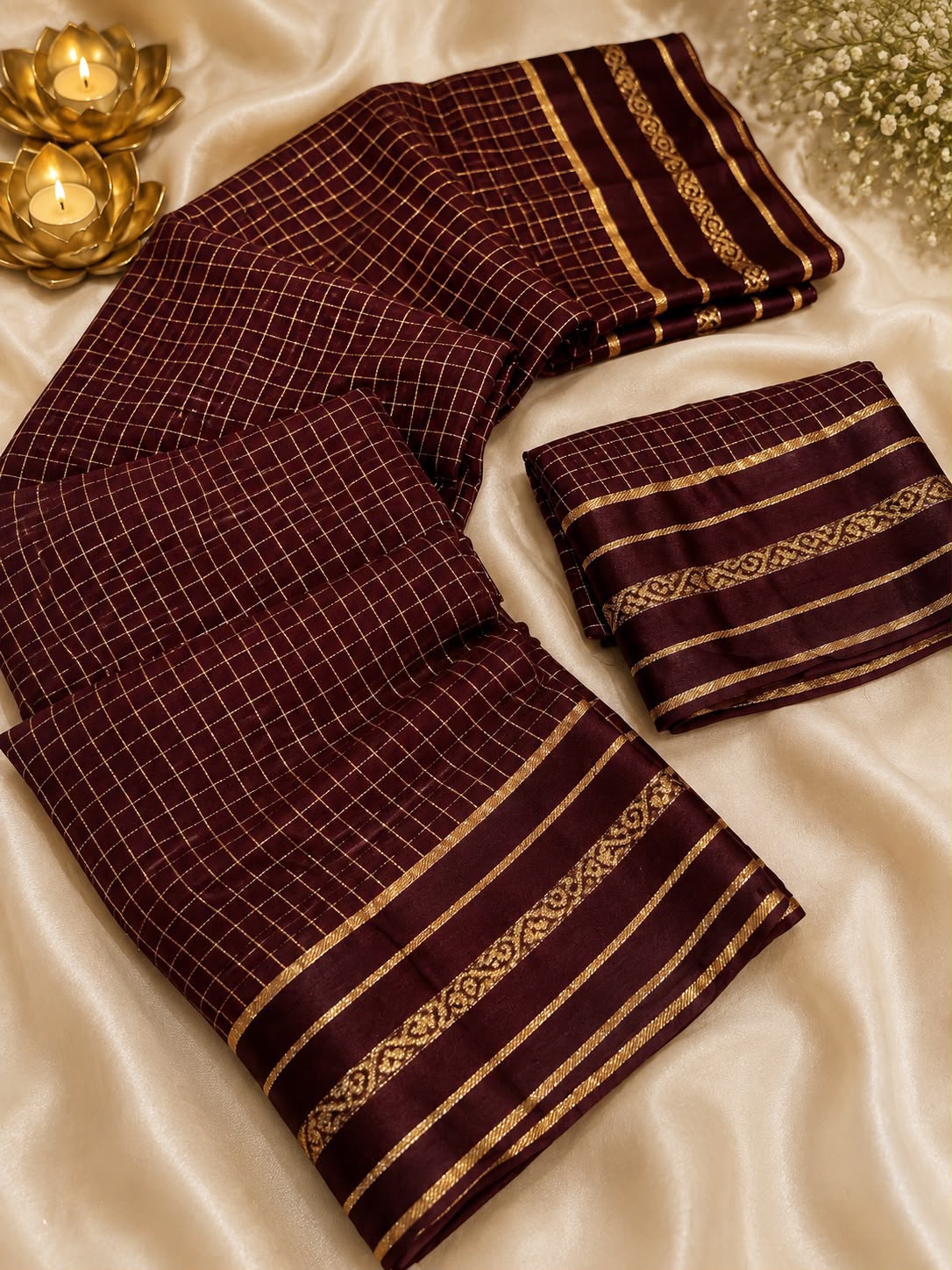 Viscose Georgette Chex Sattin Border Sarees