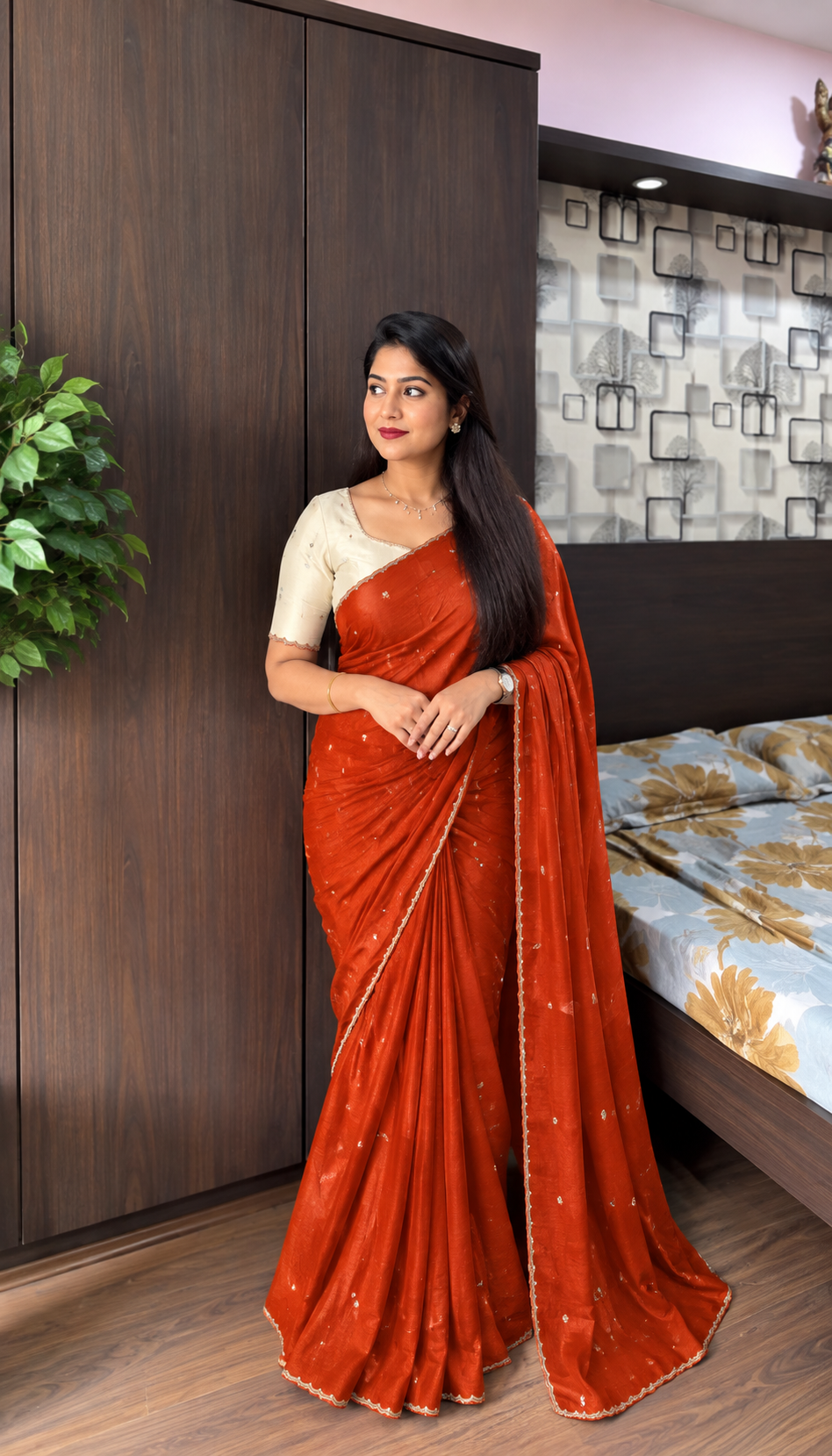 Vichitra Silk Saree Single line Border with Tissue Blouse