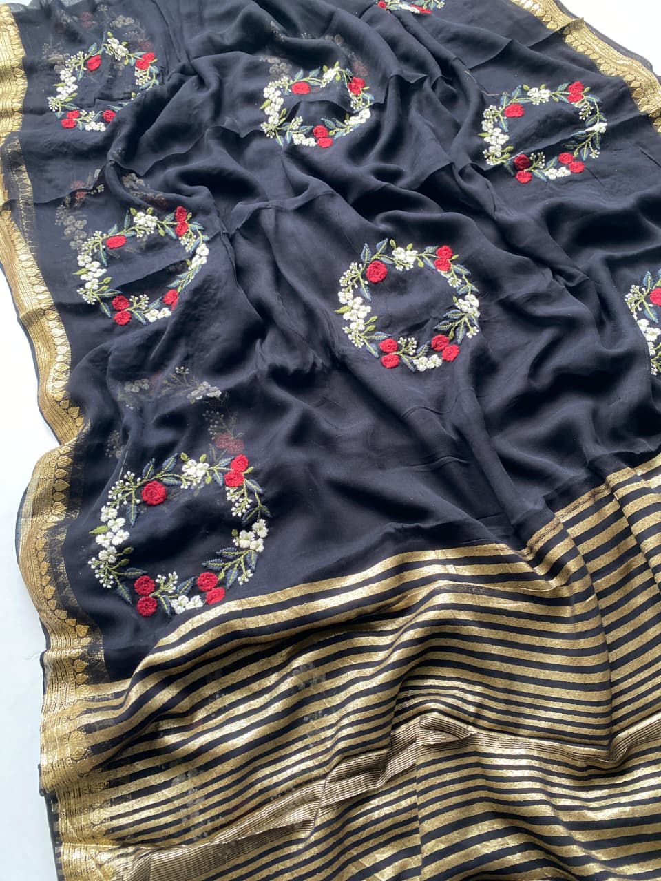 Viscose Georgette Saree with jewel Design