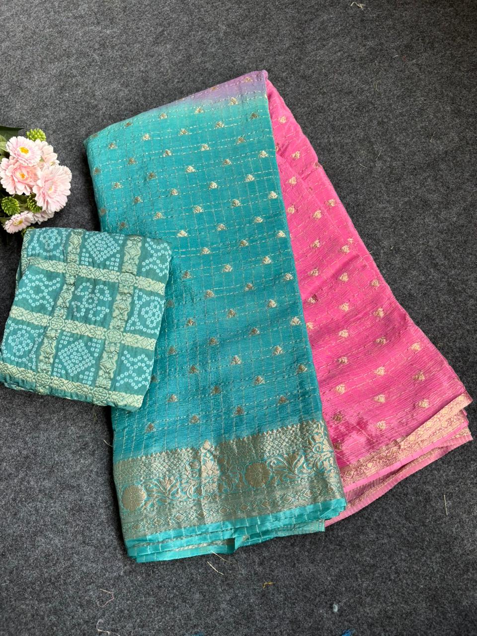 Pure 2D Shaded Viscose Chinnon Sarees