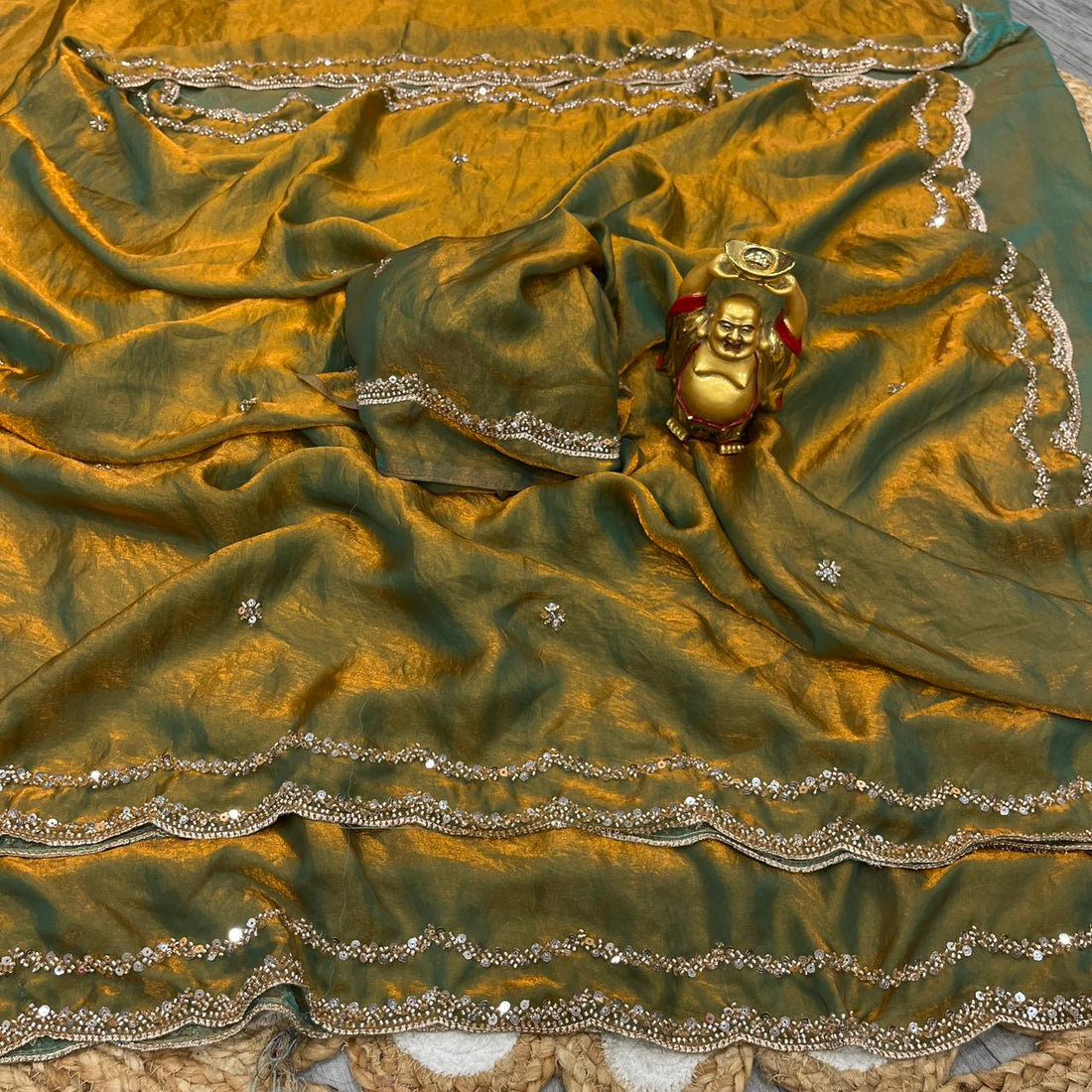 Space Silk Party Wear Saree with Dual Shade Beeds Work