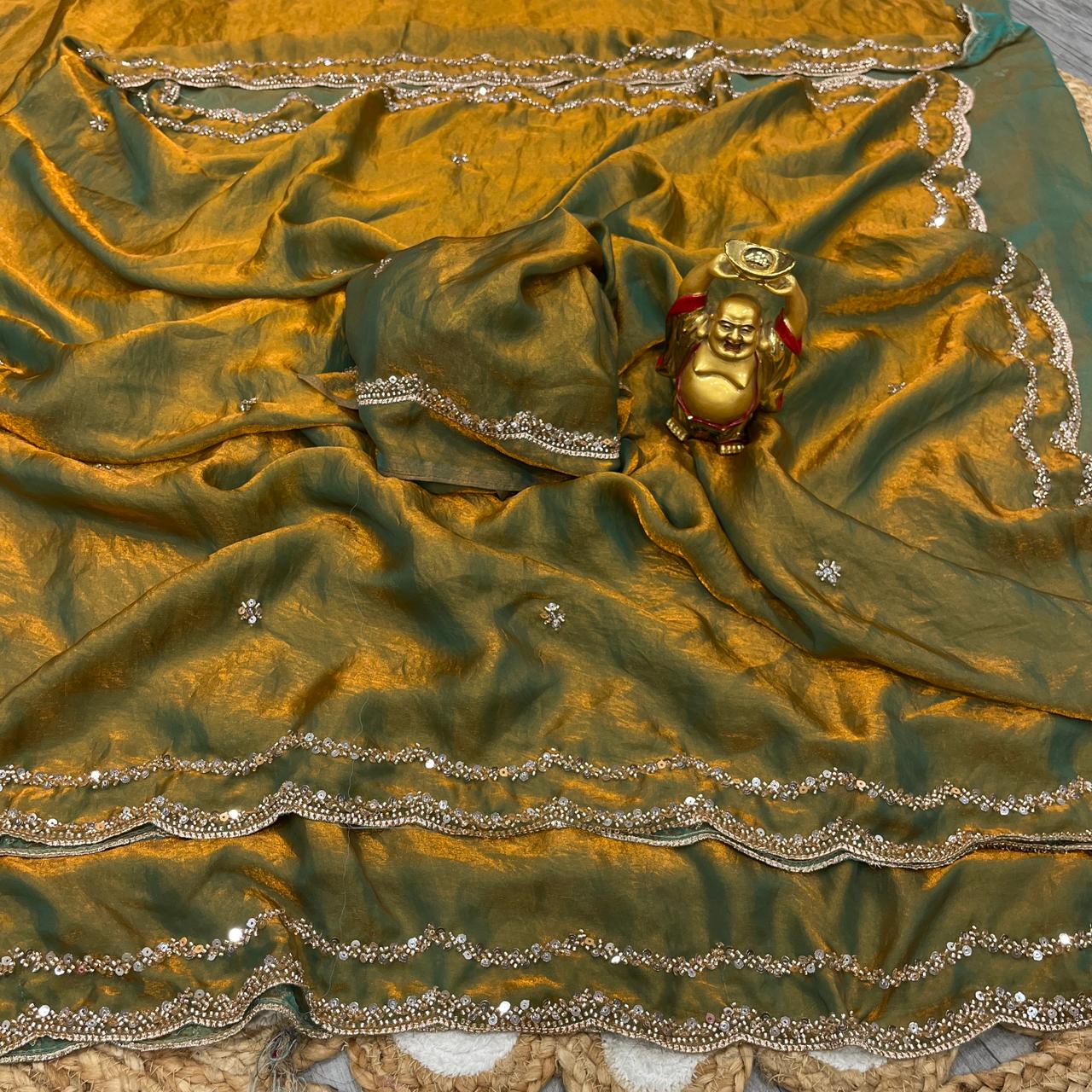 Space Silk Party Wear Saree with Dual Shade Beeds Work