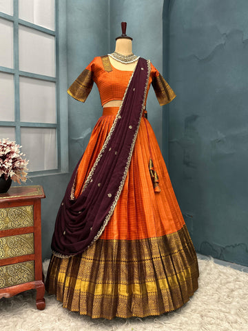 Premium Quality Fully Stitched Gadhwal Checks Pattu Lehenga