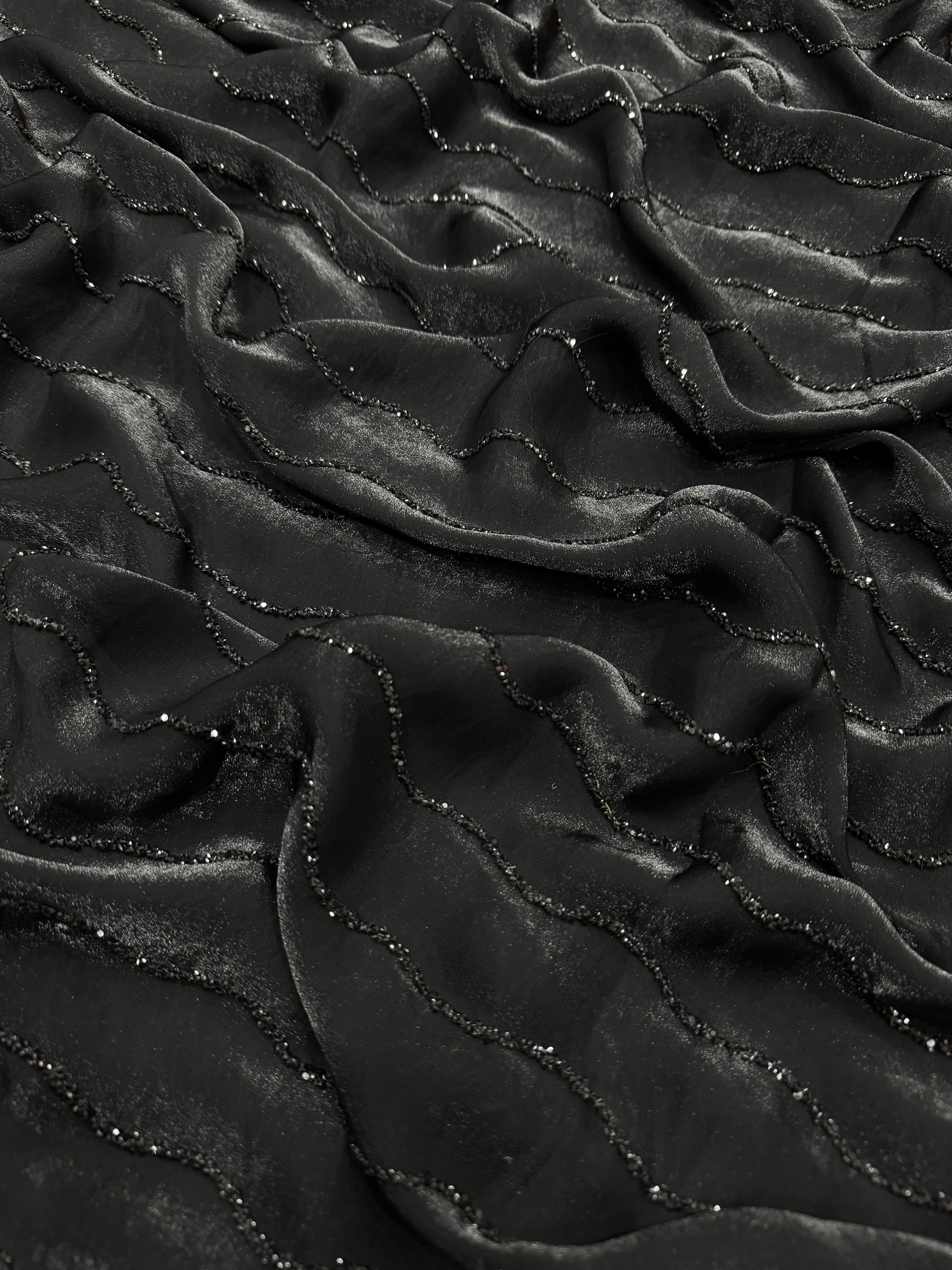 Bold & Beautiful Partywear Black Space Silk Saree with Diamond Work