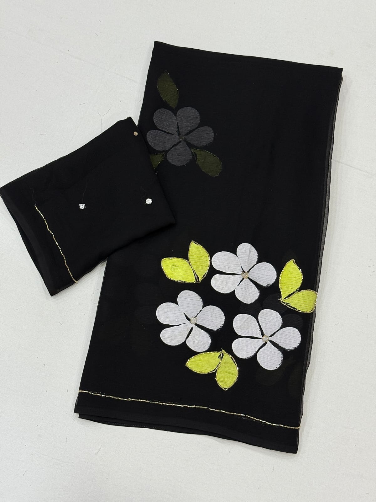 Pure chiffon Handwork Sarees