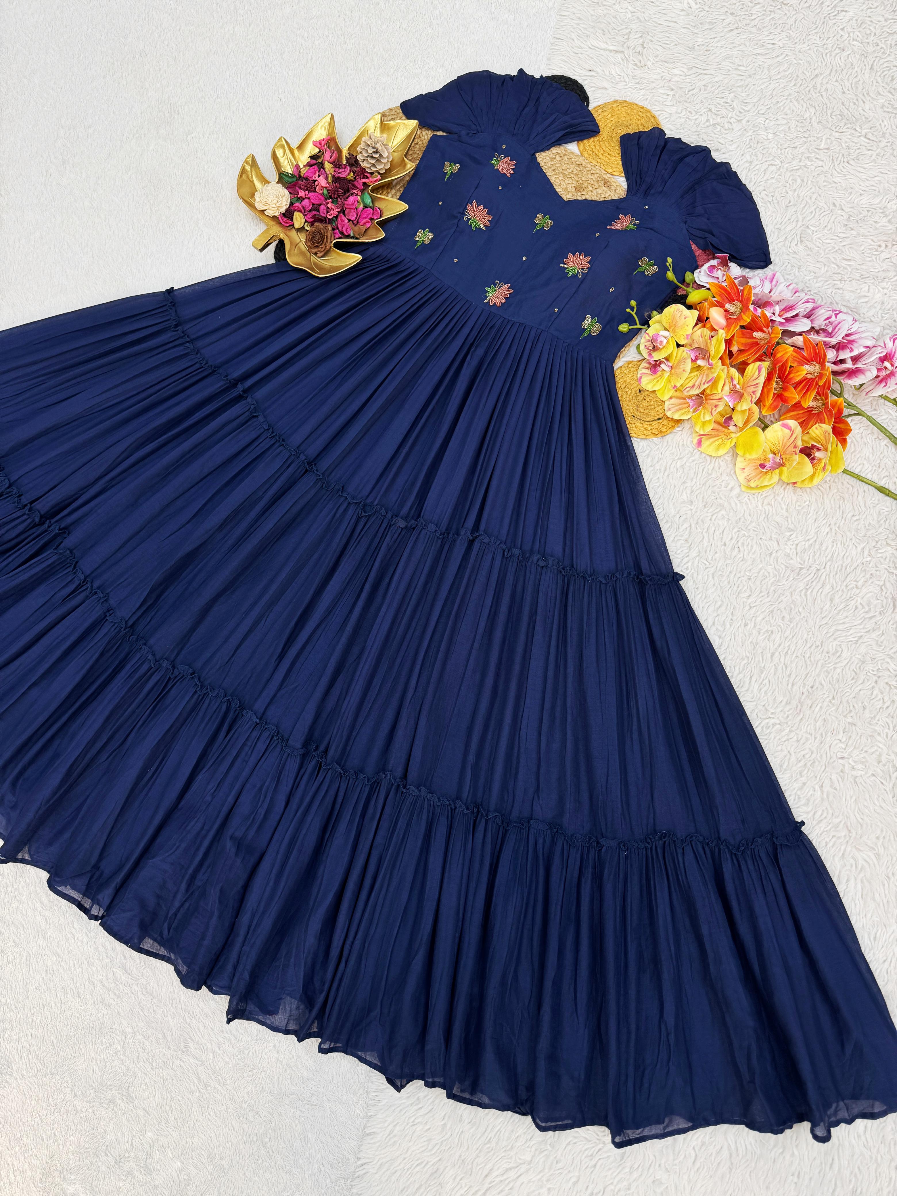 Mul Mul Cotton Gown with Maggam Work