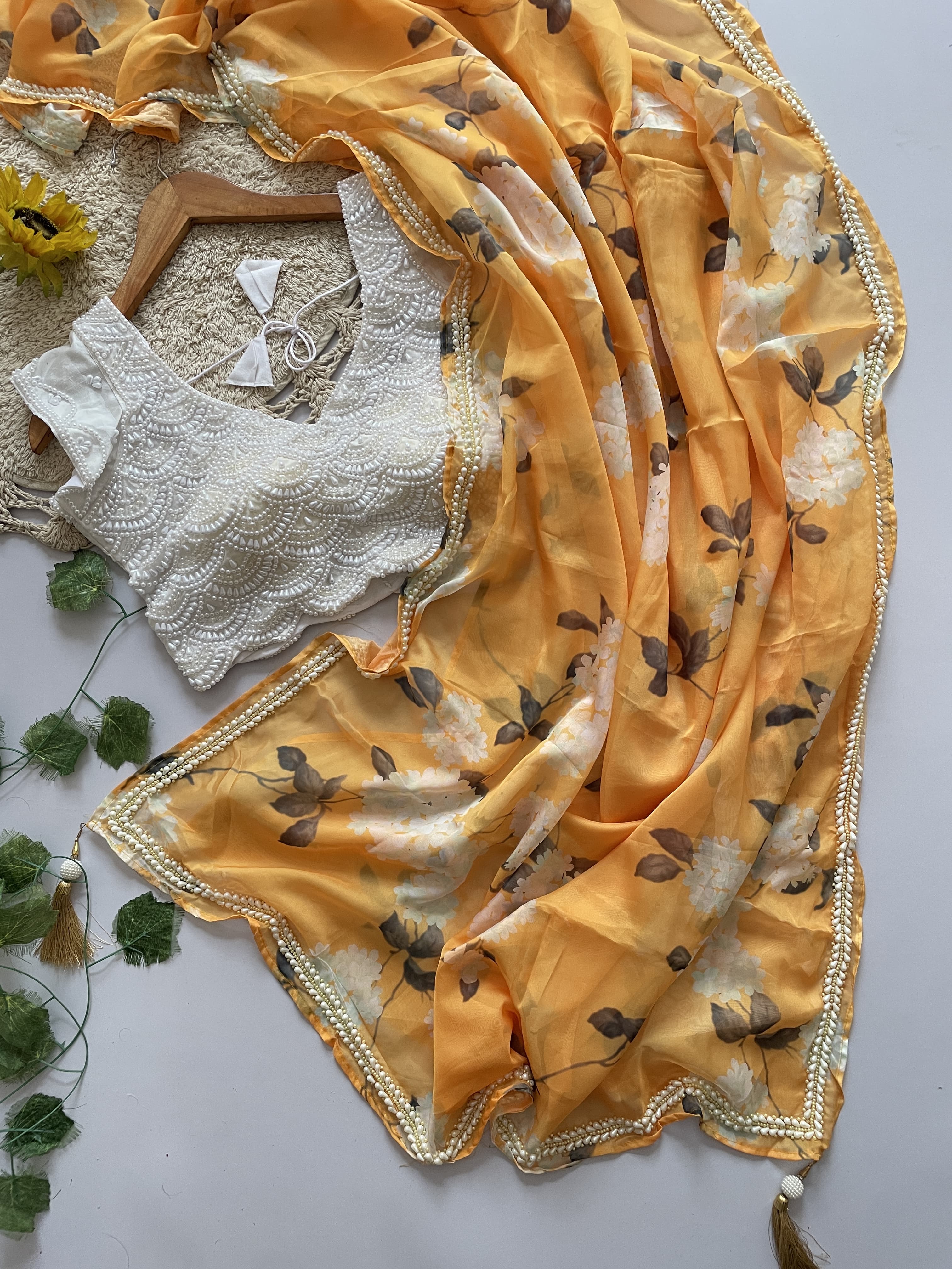 Soft Teby Organza Silk Saree with Premium Handwork
