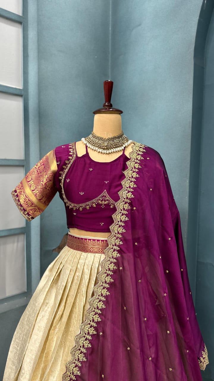 Premium Designer Pure Banarasi Tissue Silk Fully Stitched Lehangas