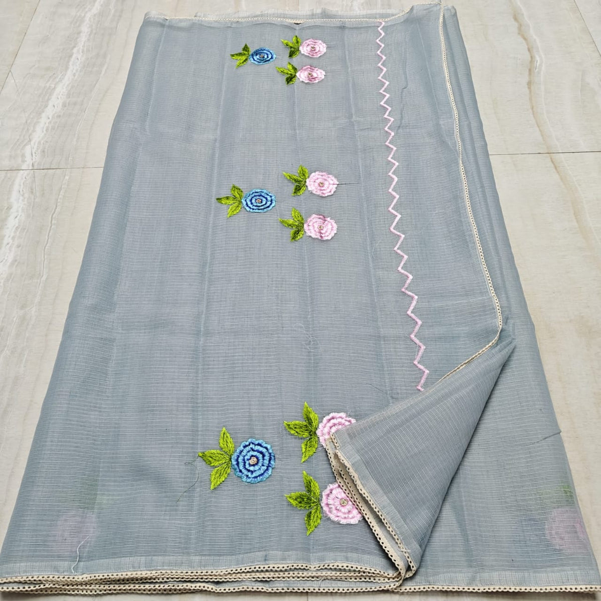 Elegant Kota Sarees with Scallop & Floral Embroidery