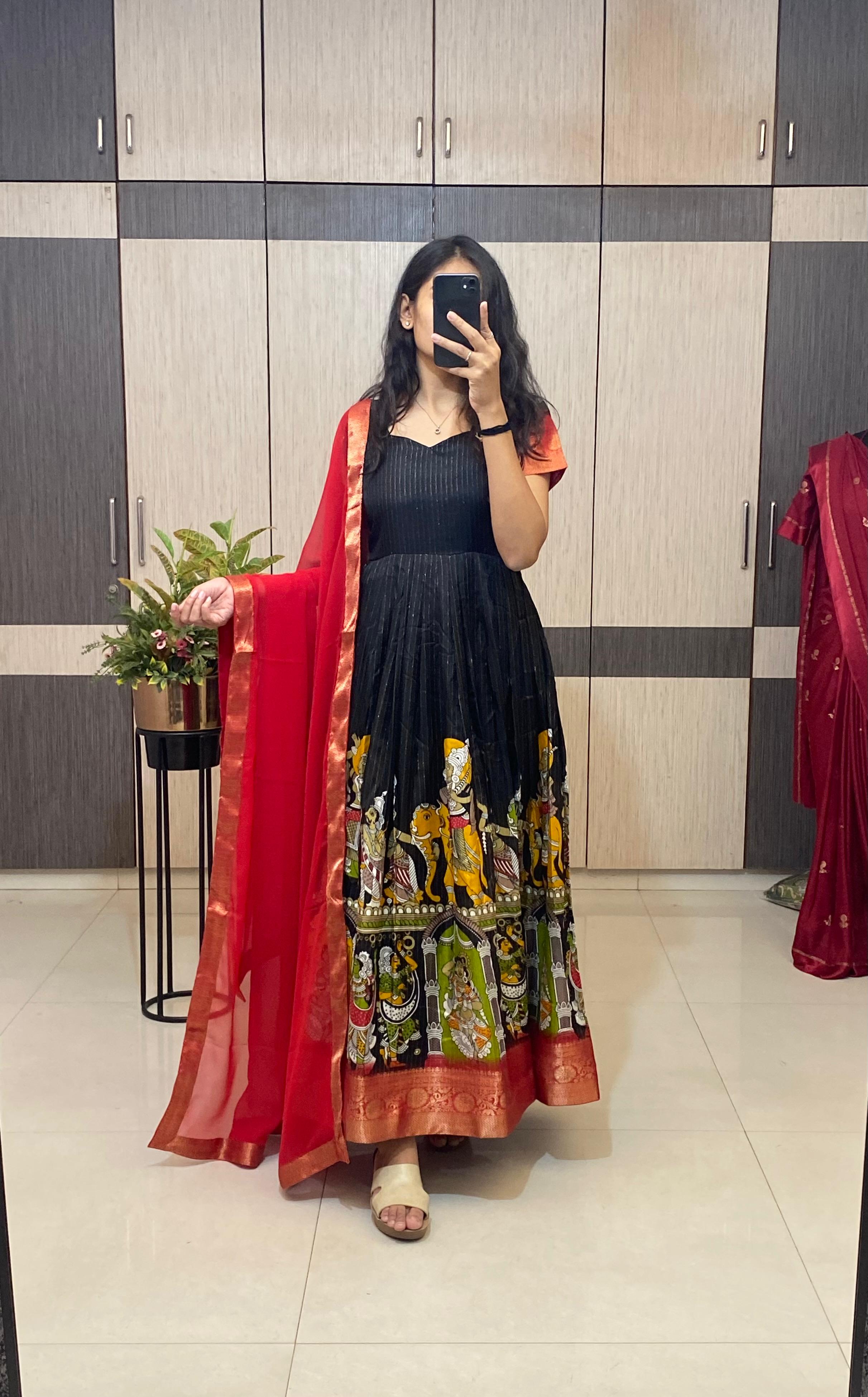 Zari dola frock with Georgette Dupatta