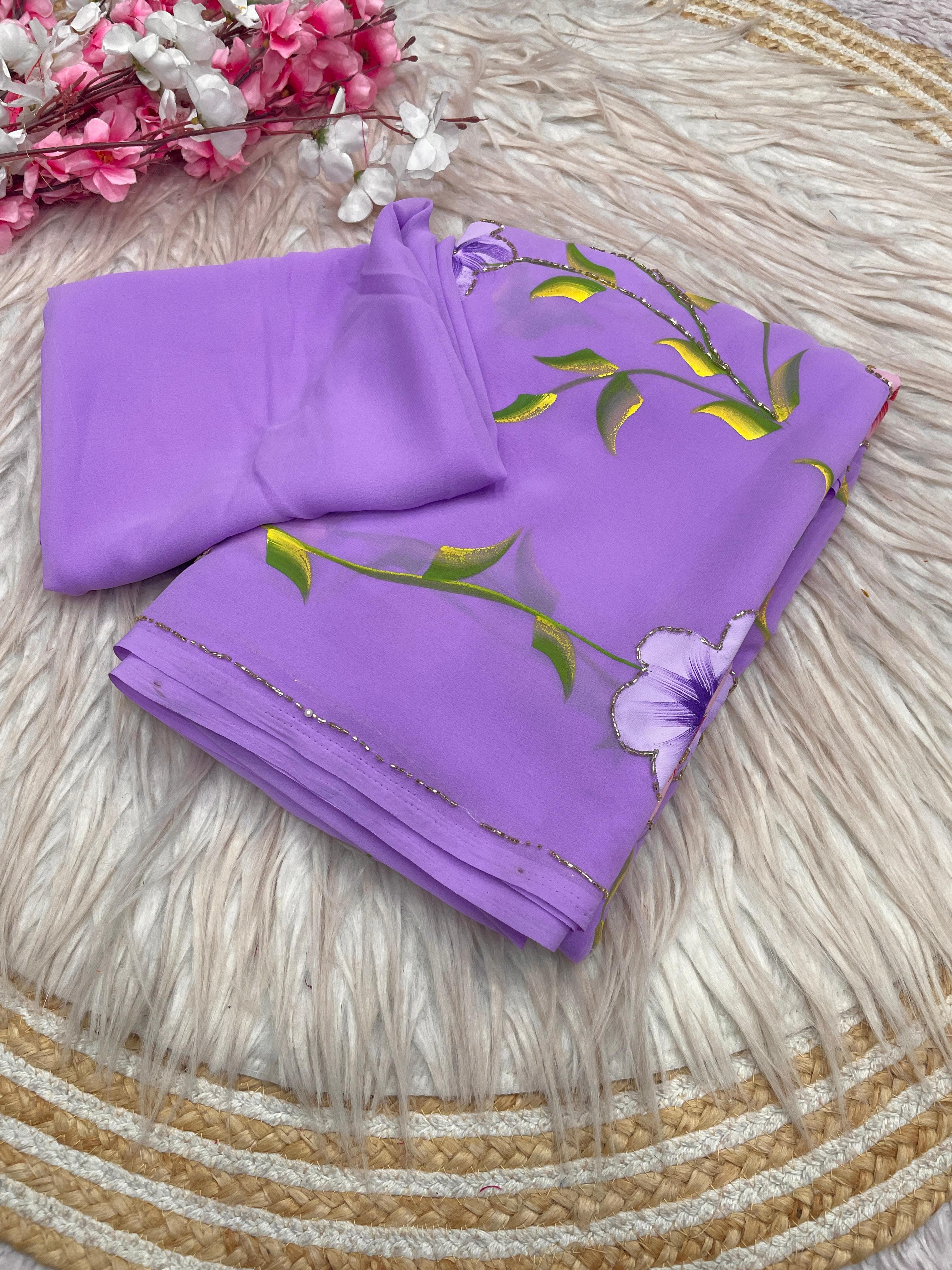 Georgette Sarees with Brush Paint