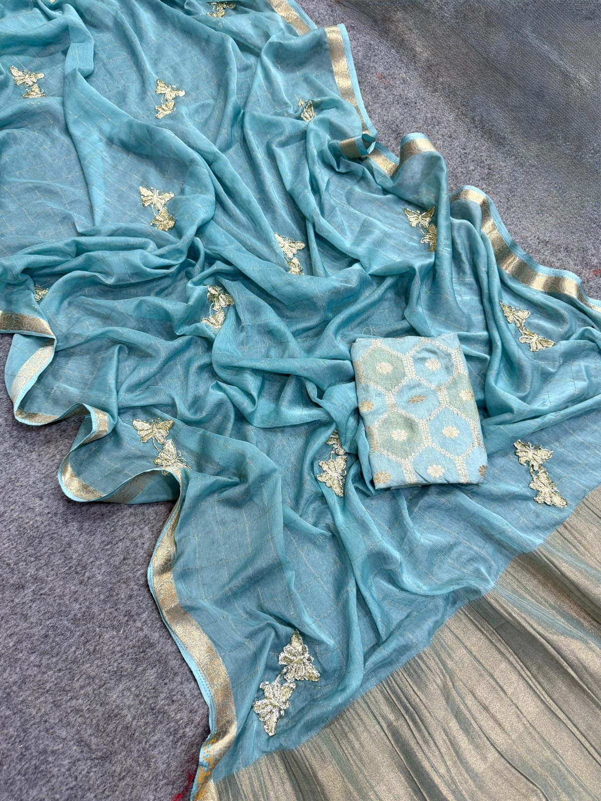 Pure Viscose Georgette Sarees with butterfly Beats Work