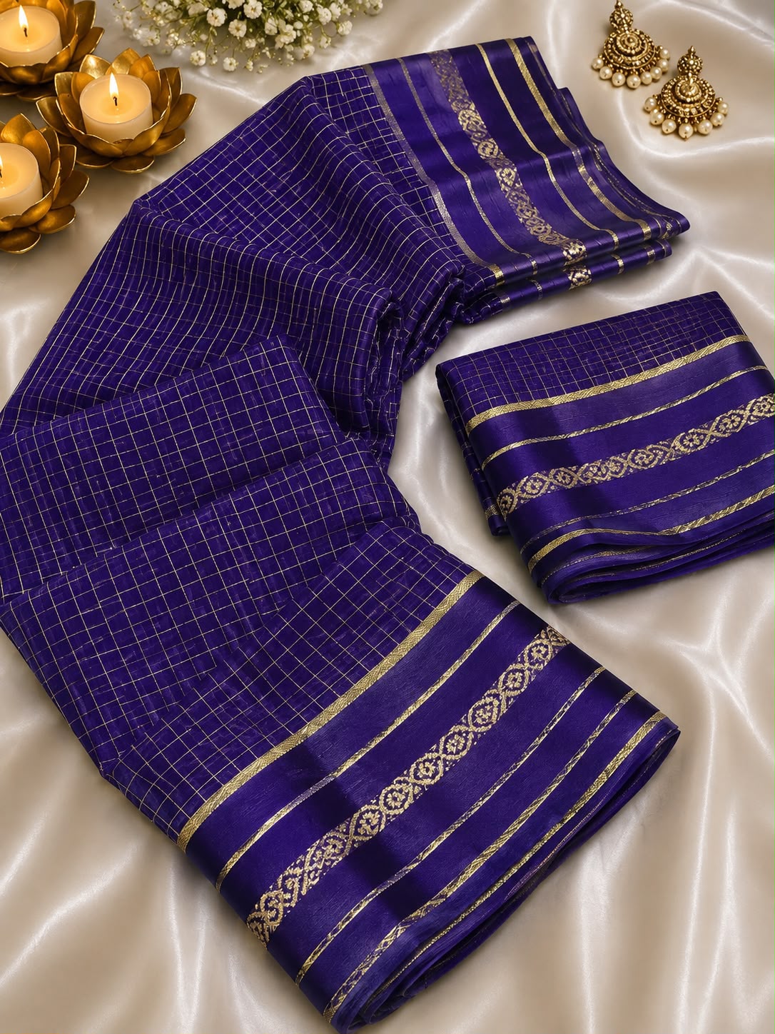 Viscose Georgette Chex Sattin Border Sarees