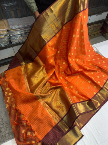 Orange Banarasi Soft Silk Saree