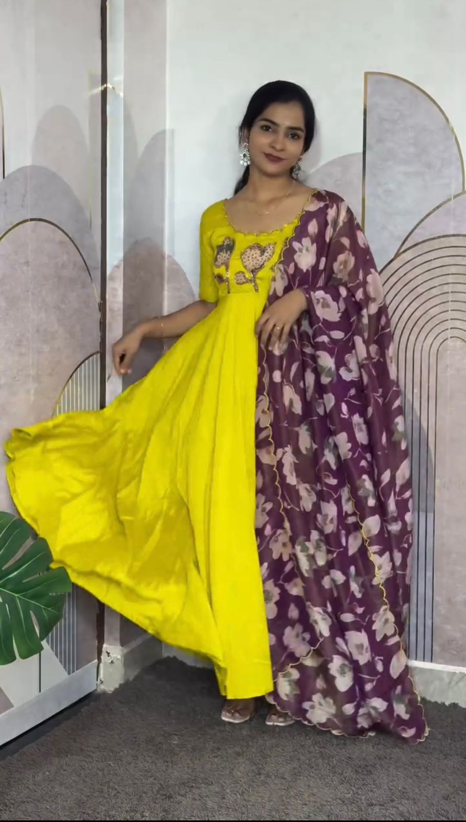 Premium Hand Painted Maggam Work Gown with Dupatta