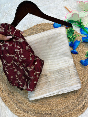 Pure Viscose Russian Dola Jacquard with small Chex & Embroidery Work Blouse
