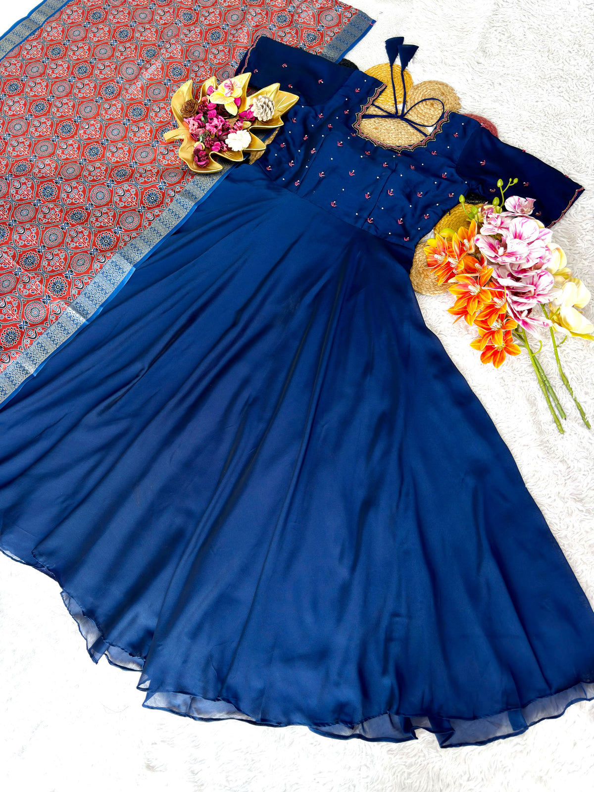 Festival Special Beautiful Maggam Work Rangoli Silk Gown