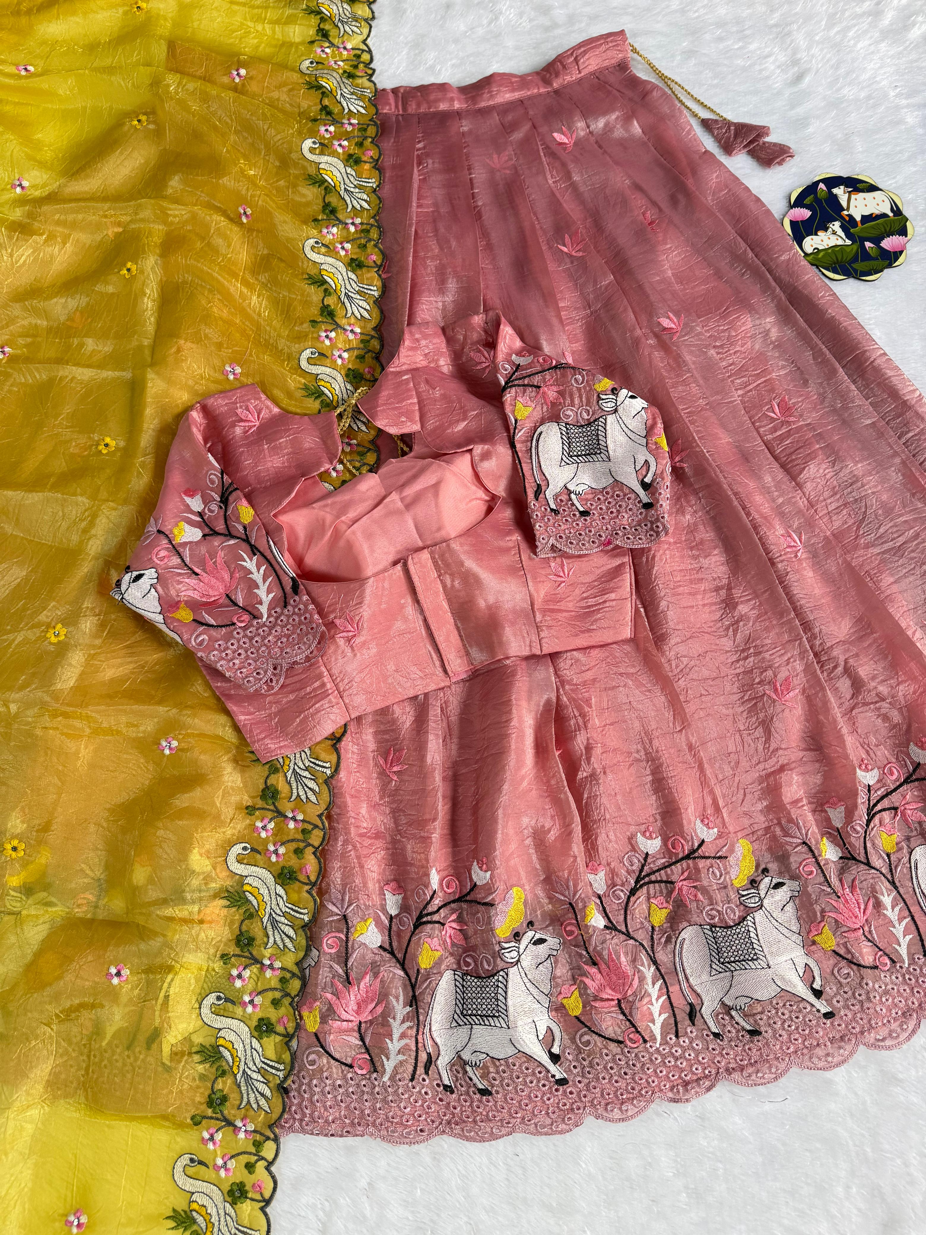 Premium Pichwai Work Fully Stitched Lehanga Set (Free Size)