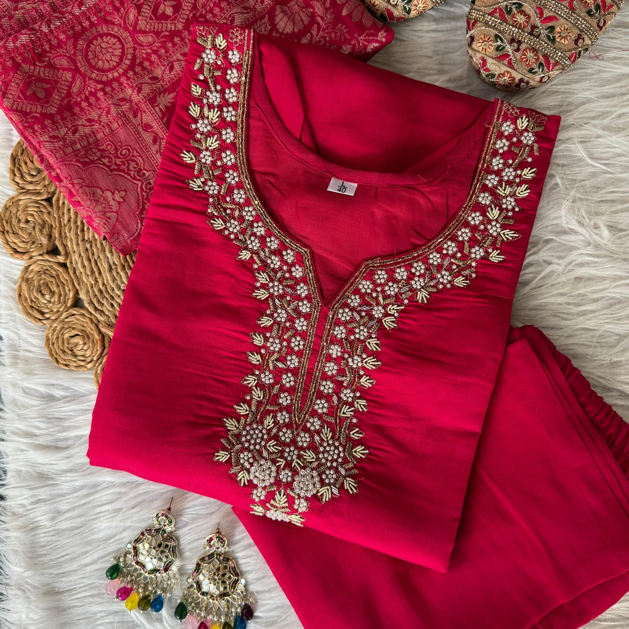 Beautiful Premium Pink Designer Kurti Set