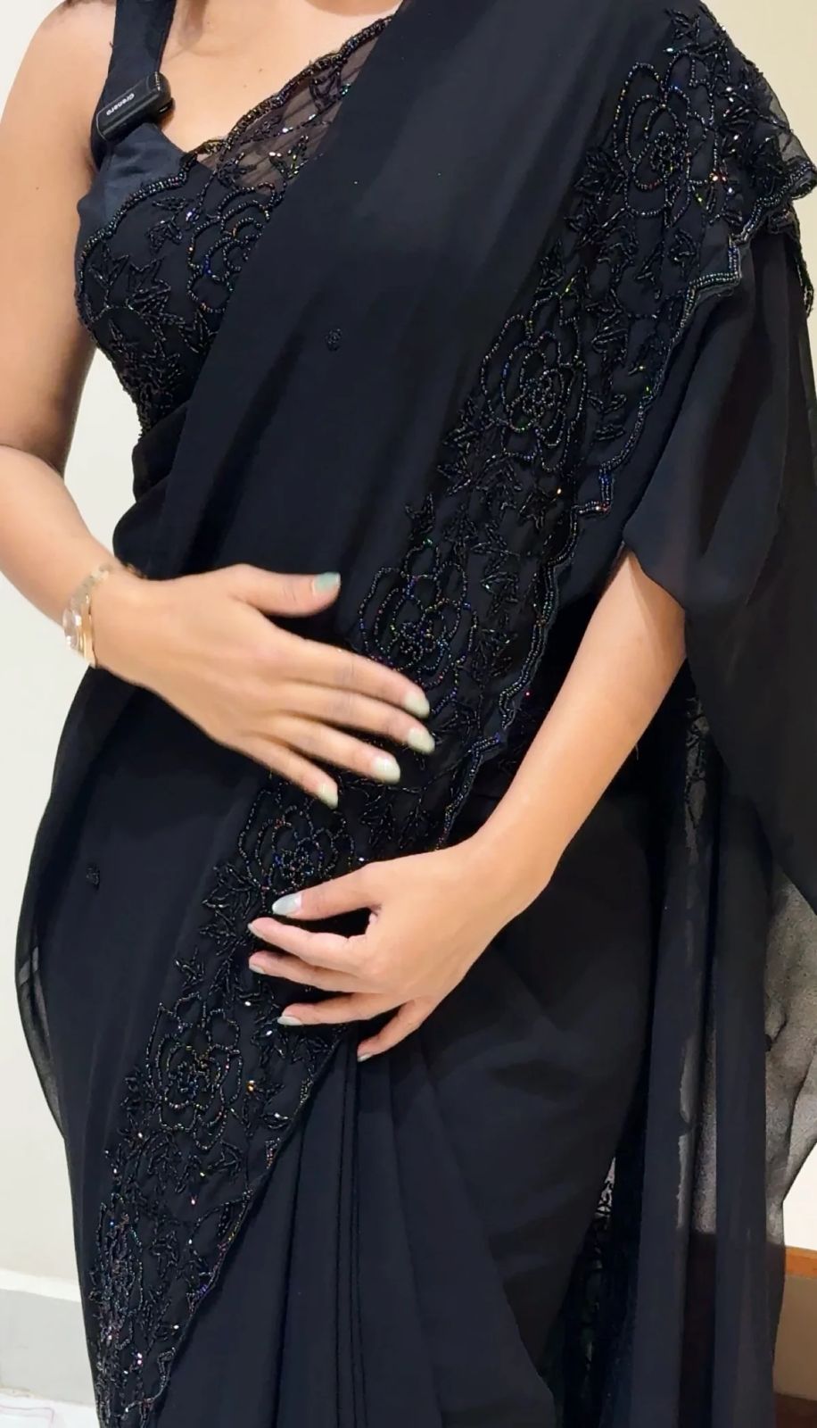 Premium Georgette Saree with c panel beeds work