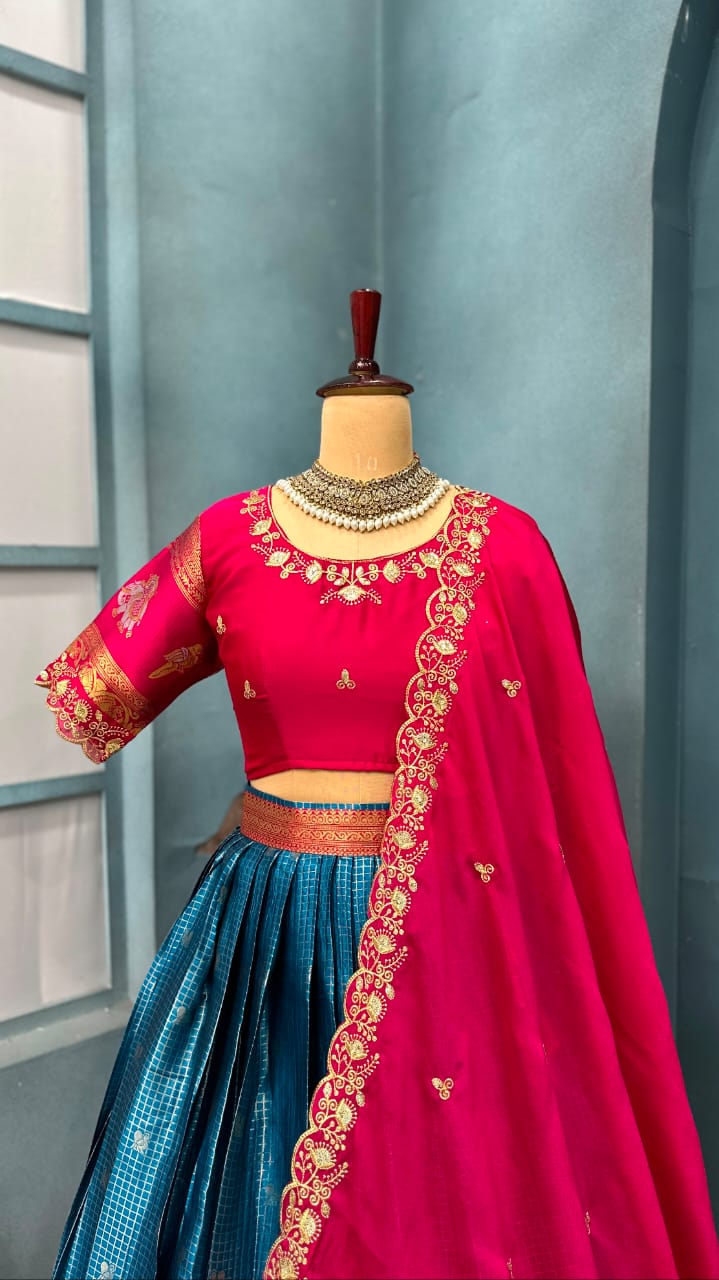 Designer Premium Fully Stitched Kanjivaram Silk Lehanga