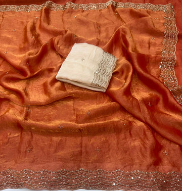 Space Sattin Bits Sequence Work Saree With Contrast Running Blouse