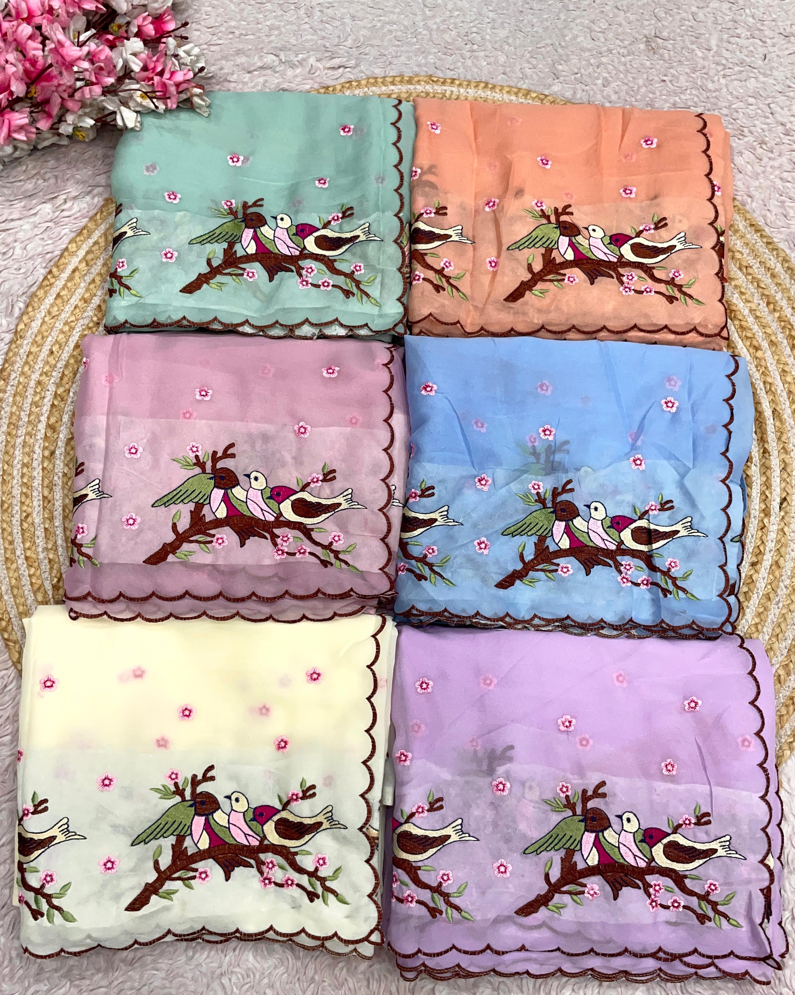 Star Georgette Sarees with Beautiful Multi Embroidery work & Arcoo Border